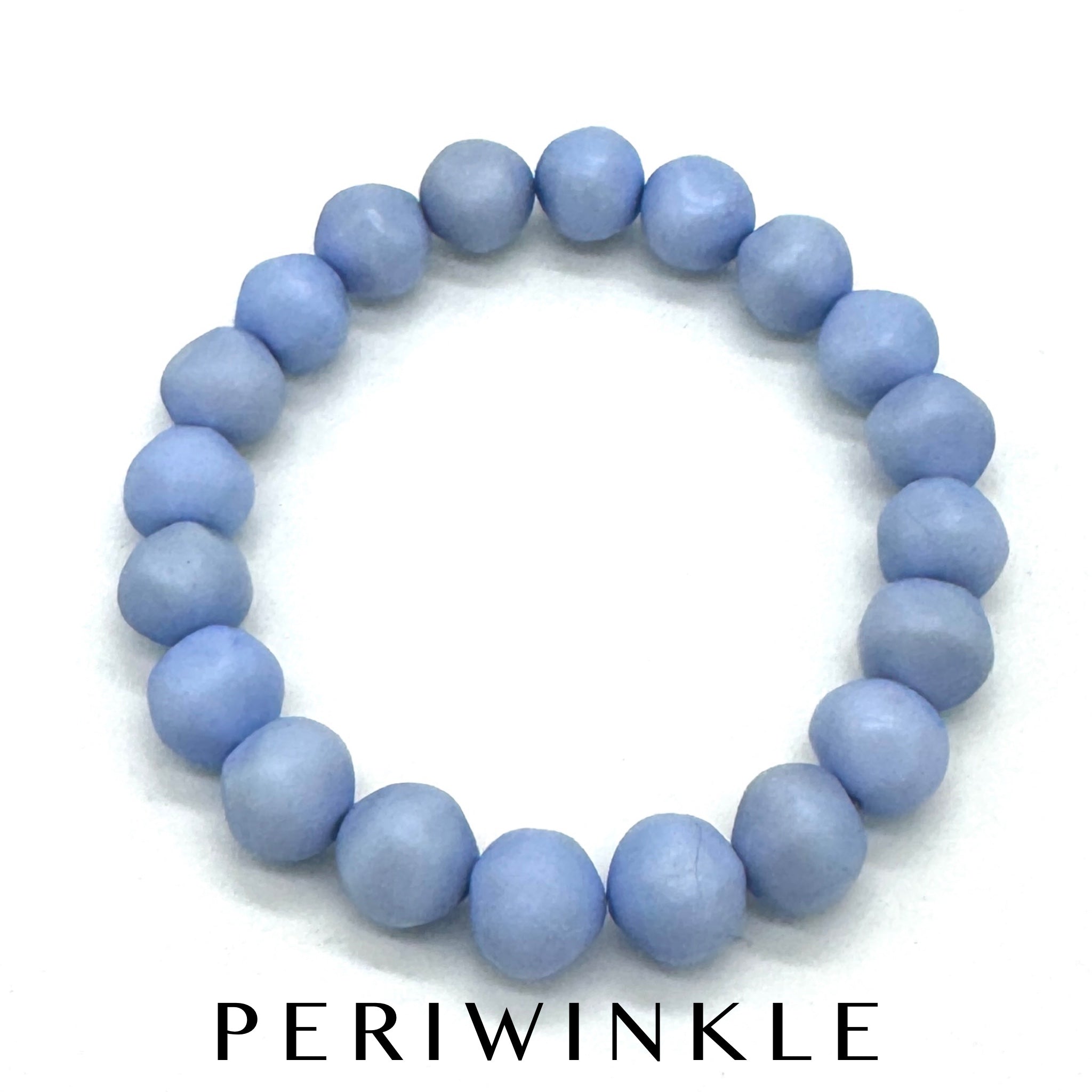 Single lucite beaded bracelet in periwinkle on a white background