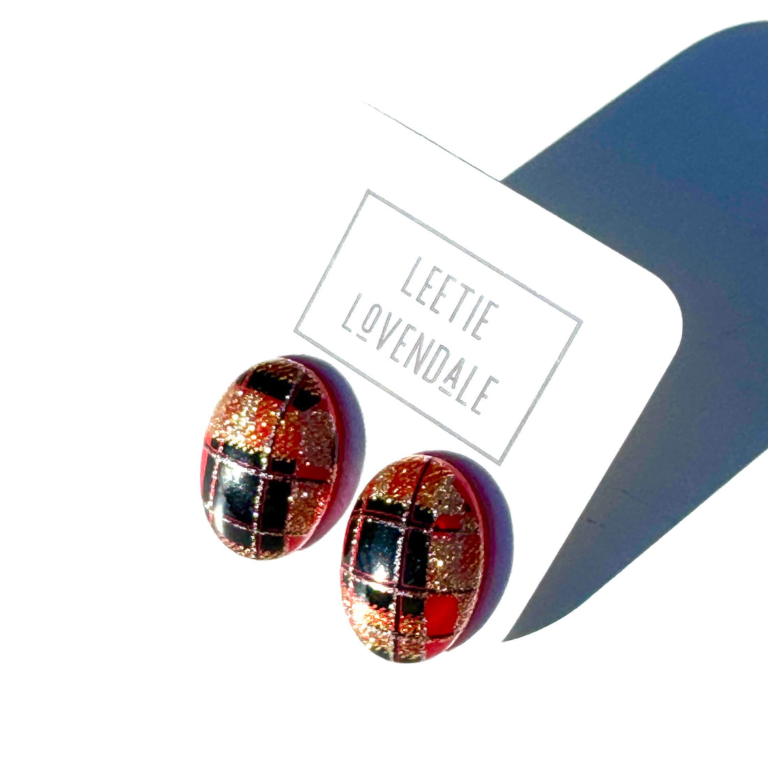 Holiday Plaid Oval Stud Earrings