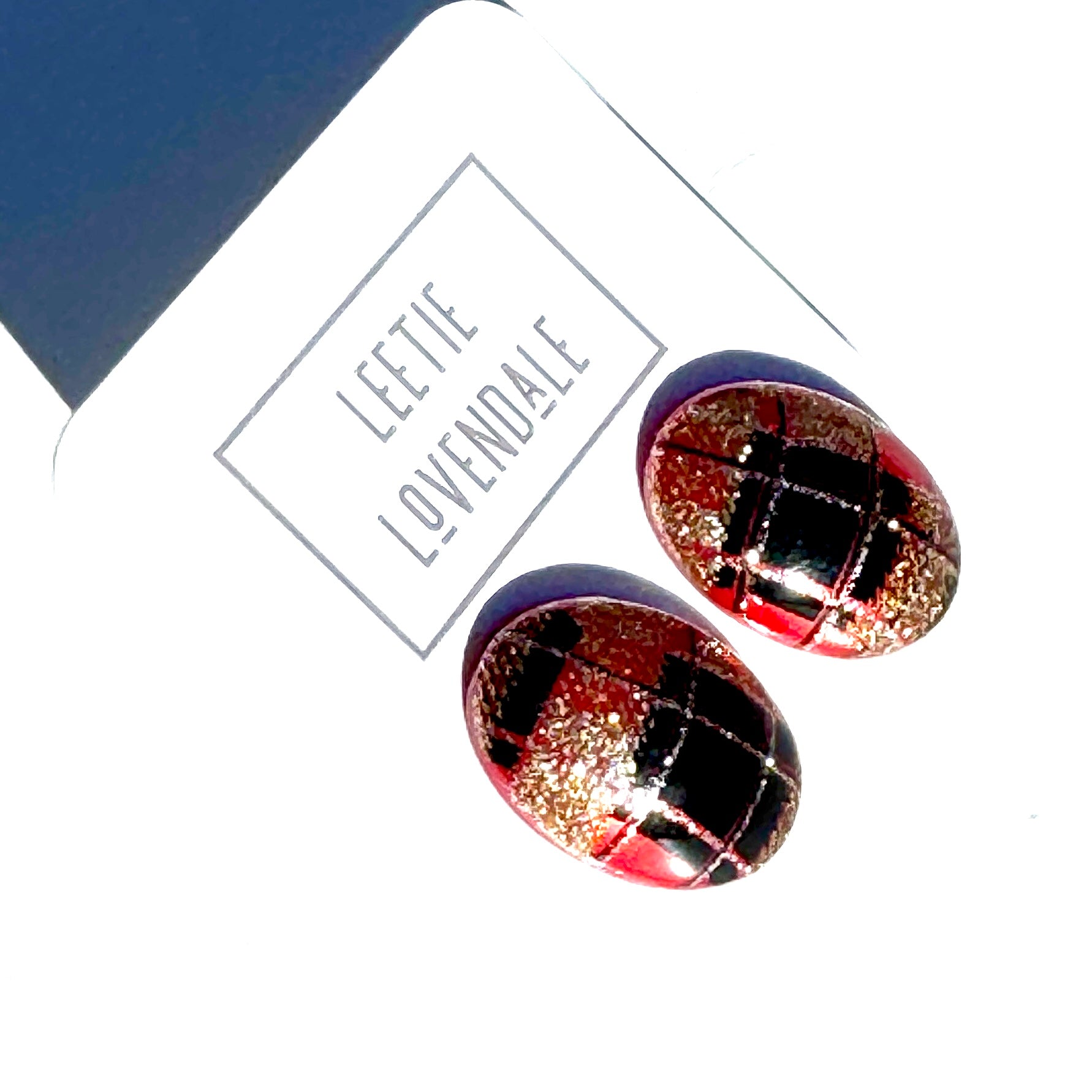 Holiday Plaid Oval Stud Earrings