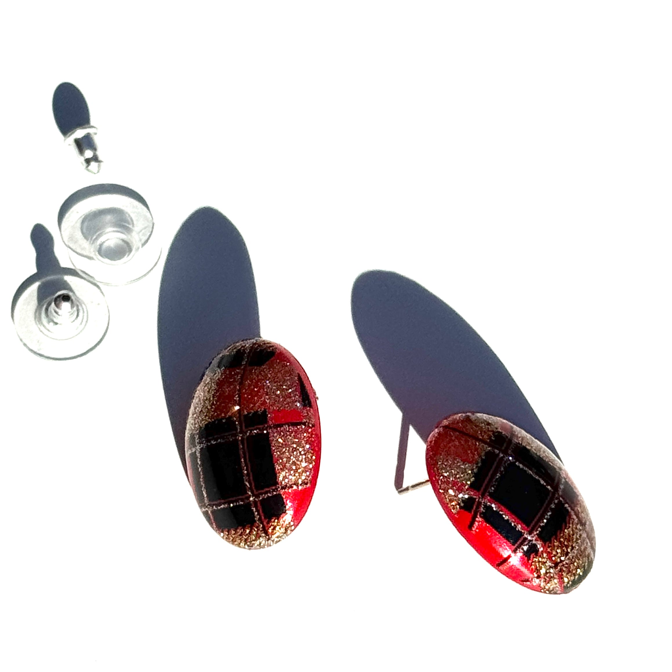 Holiday Plaid Oval Stud Earrings