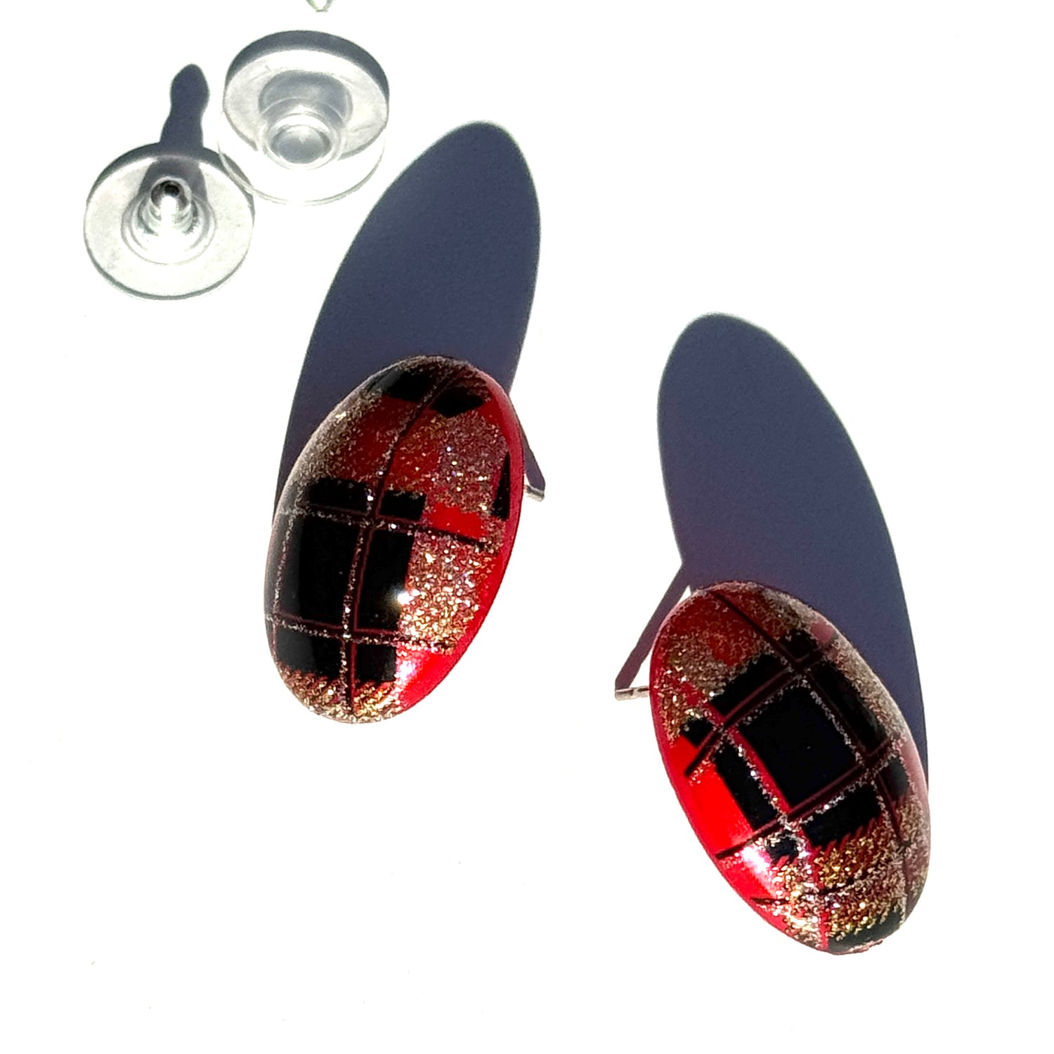 Holiday Plaid Oval Stud Earrings