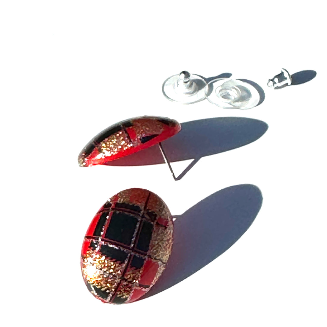 Holiday Plaid Oval Stud Earrings