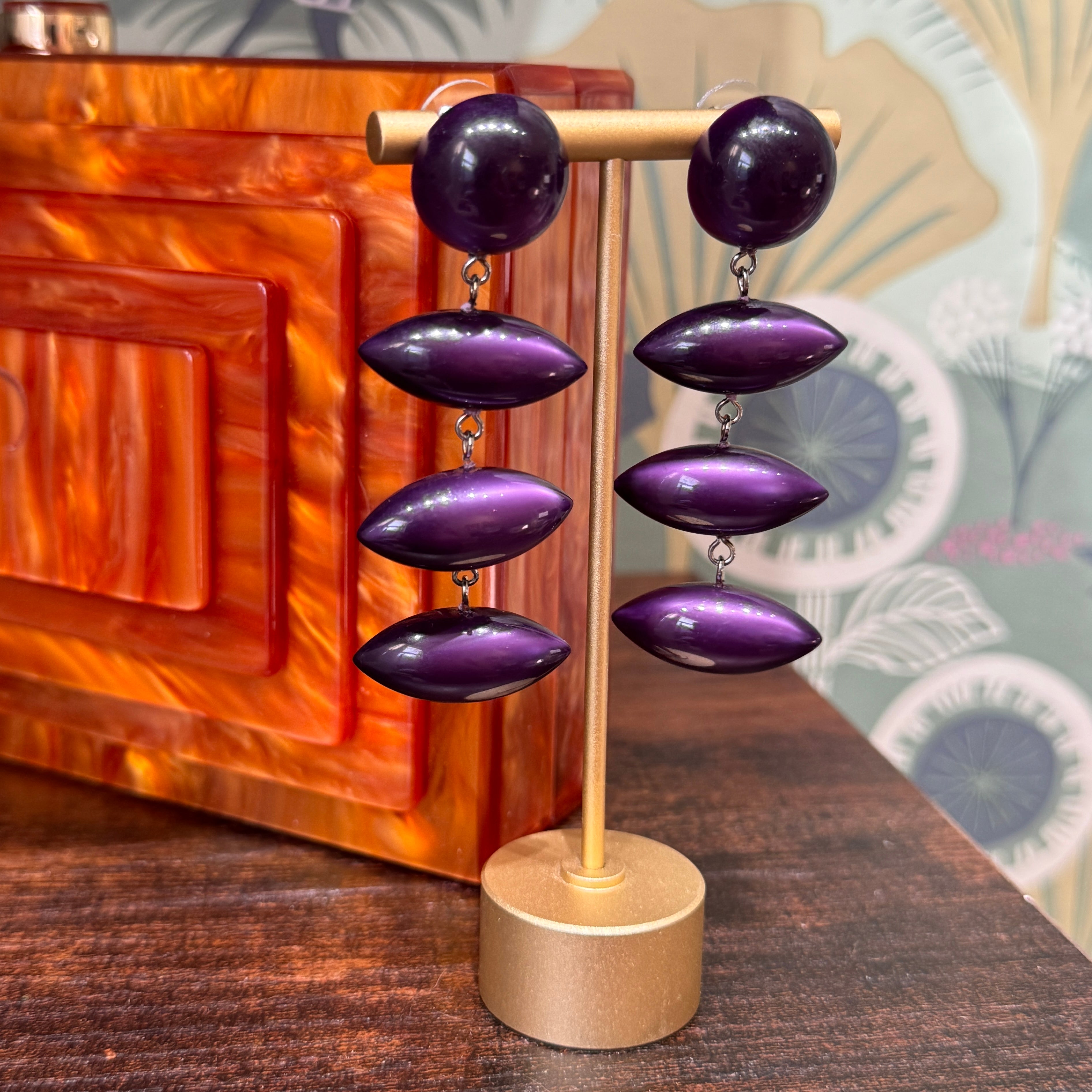 Purple Moonglow Triple Pod Drop Earrings