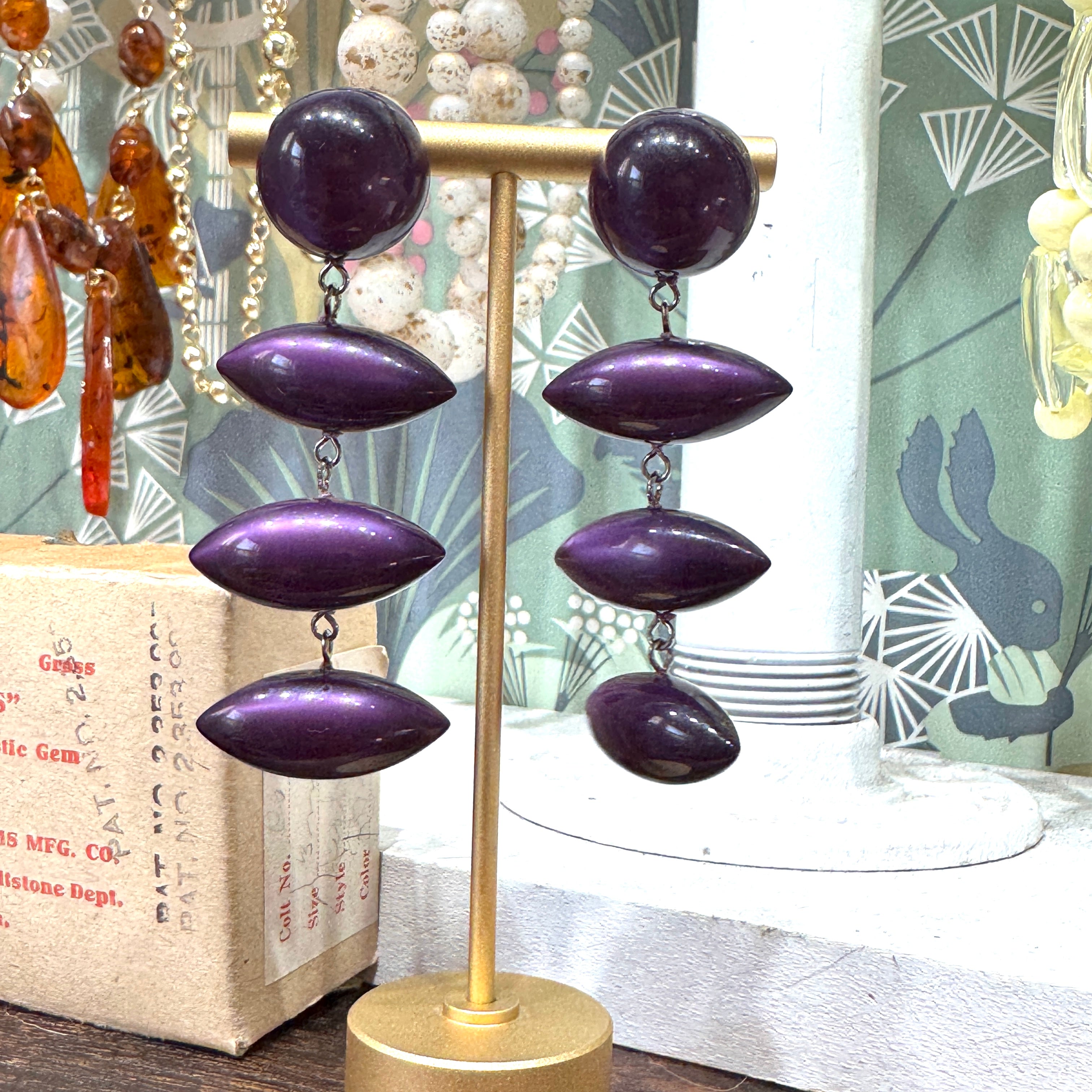 Purple Moonglow Triple Pod Drop Earrings