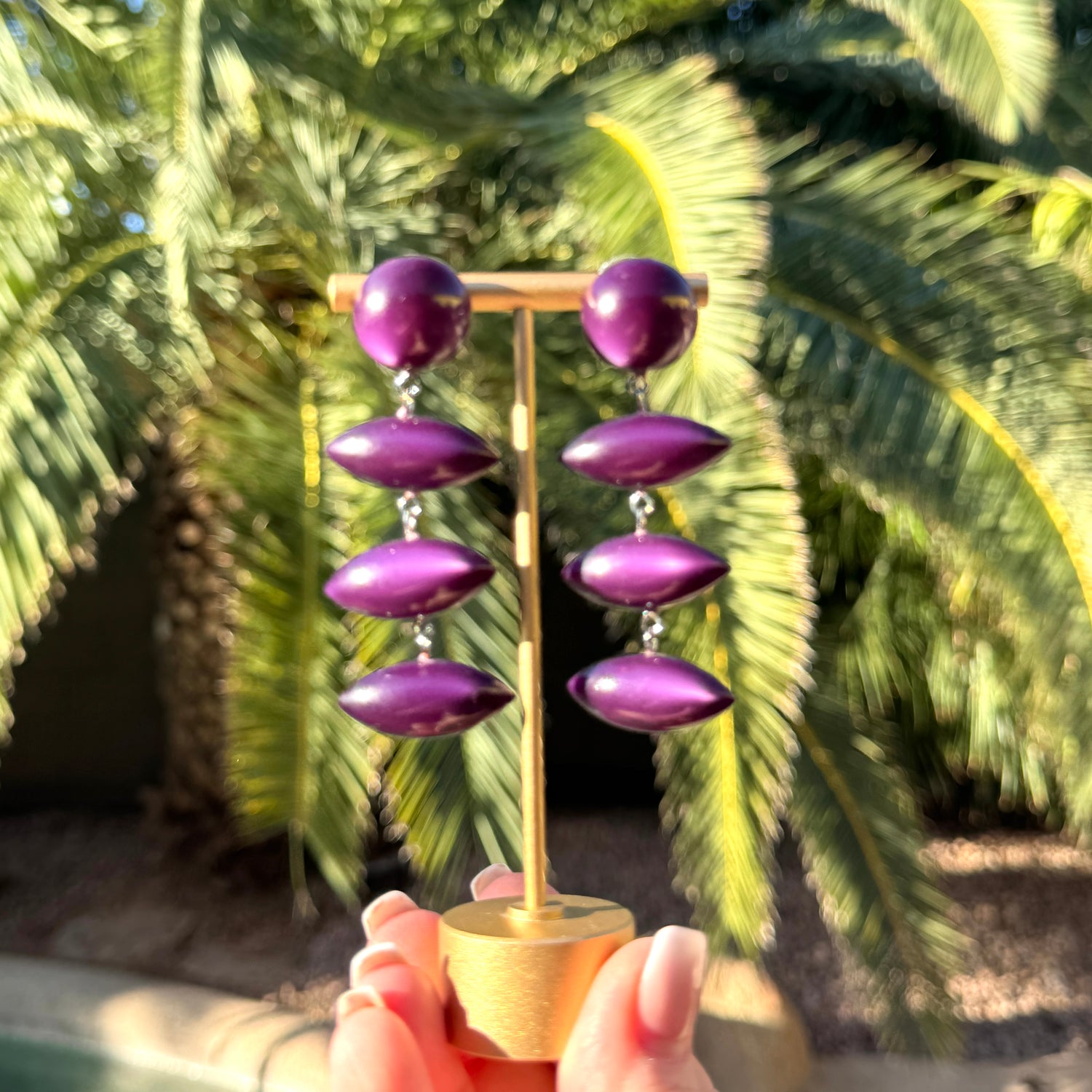 Purple Moonglow Triple Pod Drop Earrings