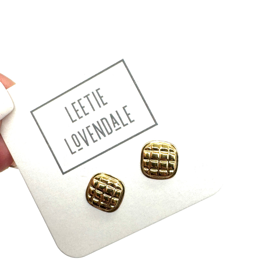 Cross Hatch Studs - Deadstock Gold Stud Earrings