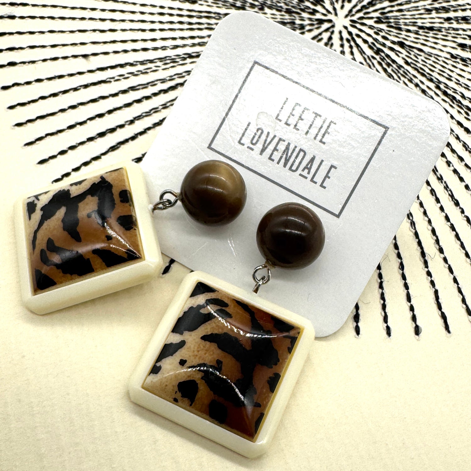 Leopard Square Drop Earrings