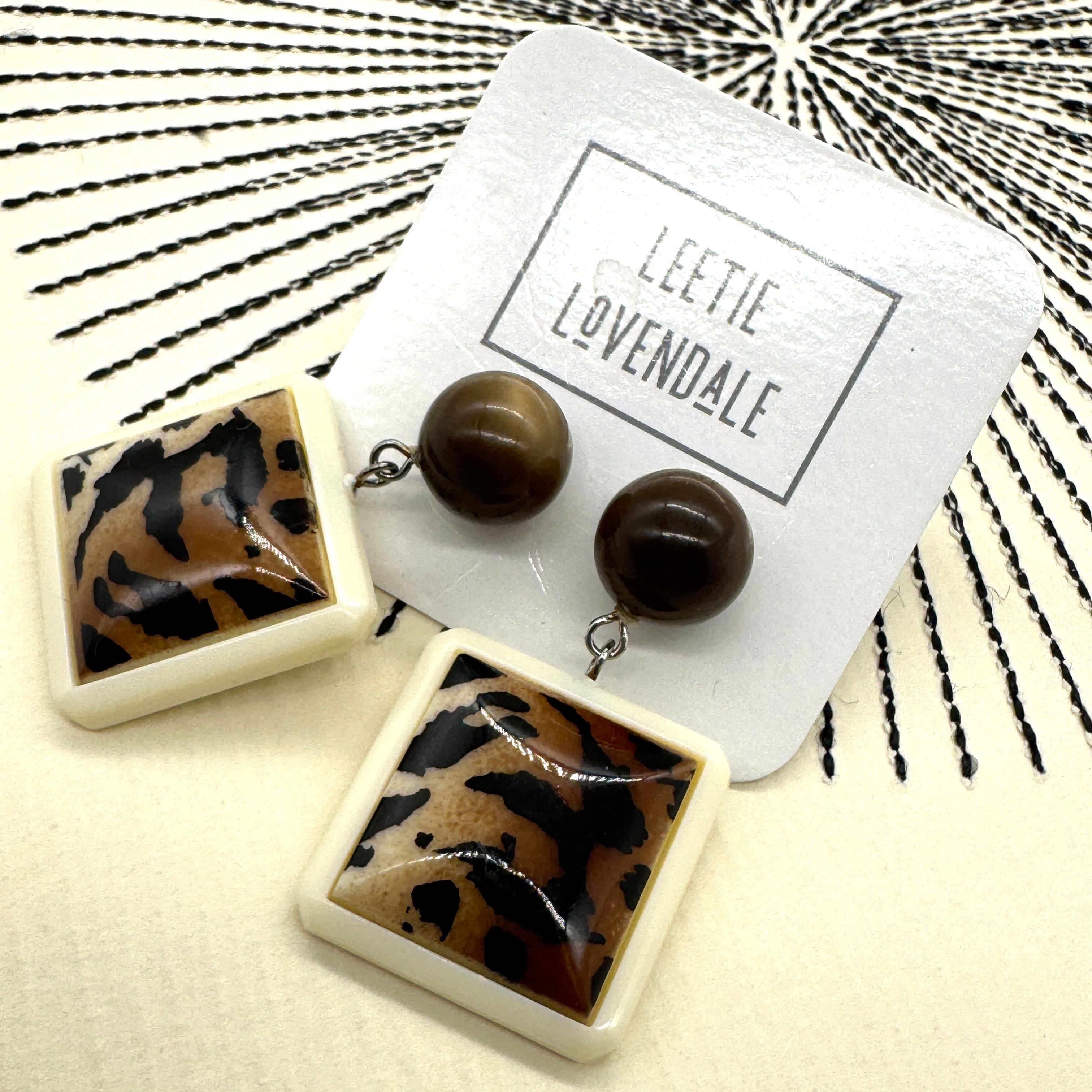 Leopard Square Drop Earrings