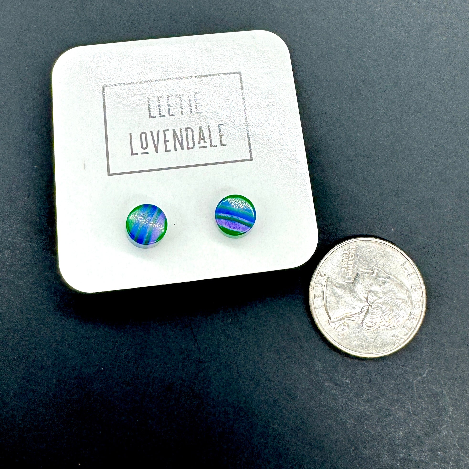 green stripe stud earrings