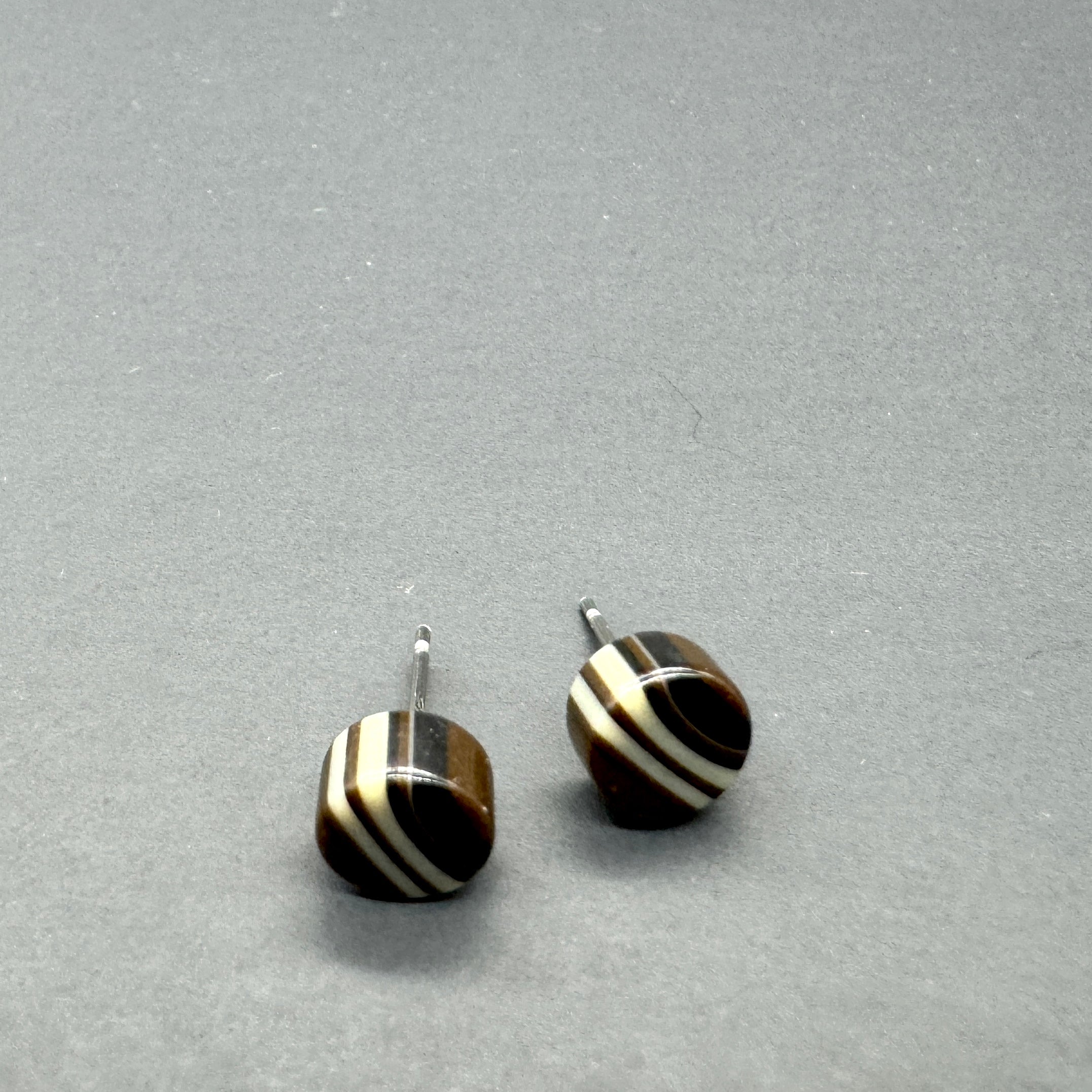 Black and Tan Stripe Cane Slice Stud Earrings