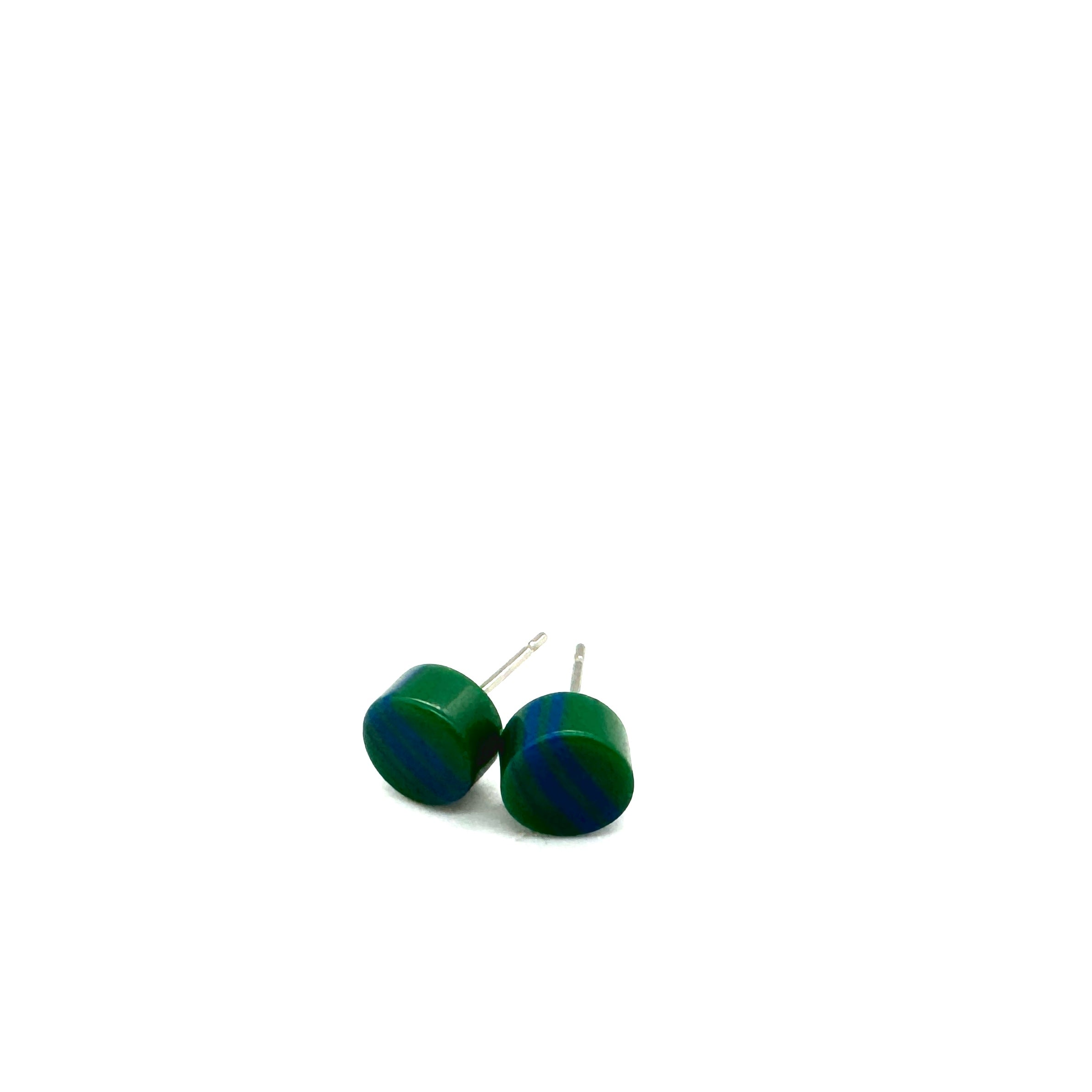 Green &amp; Blue Stripe Cane Slice Stud Earrings