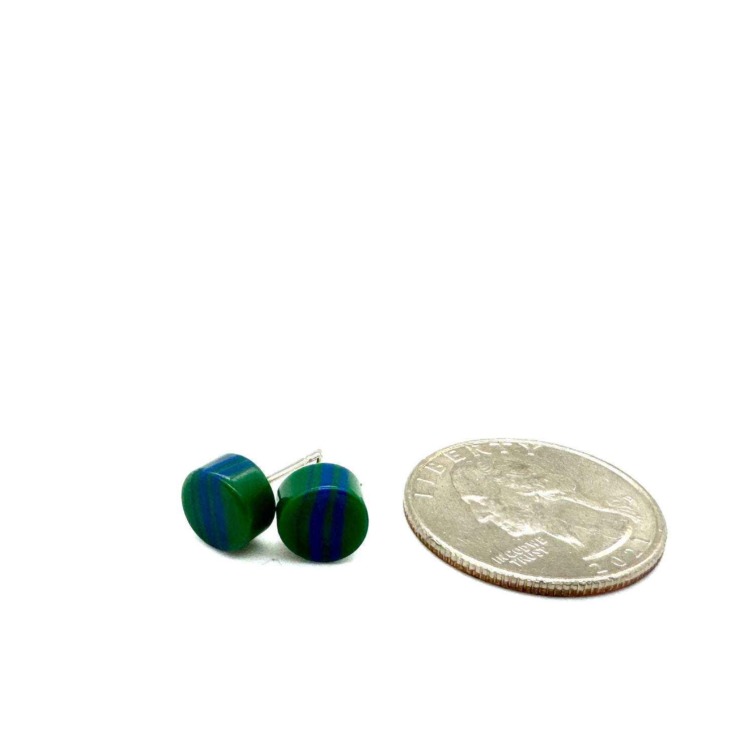 Green &amp; Blue Stripe Cane Slice Stud Earrings