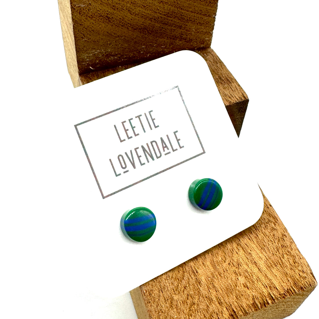 Green &amp; Blue Stripe Cane Slice Stud Earrings