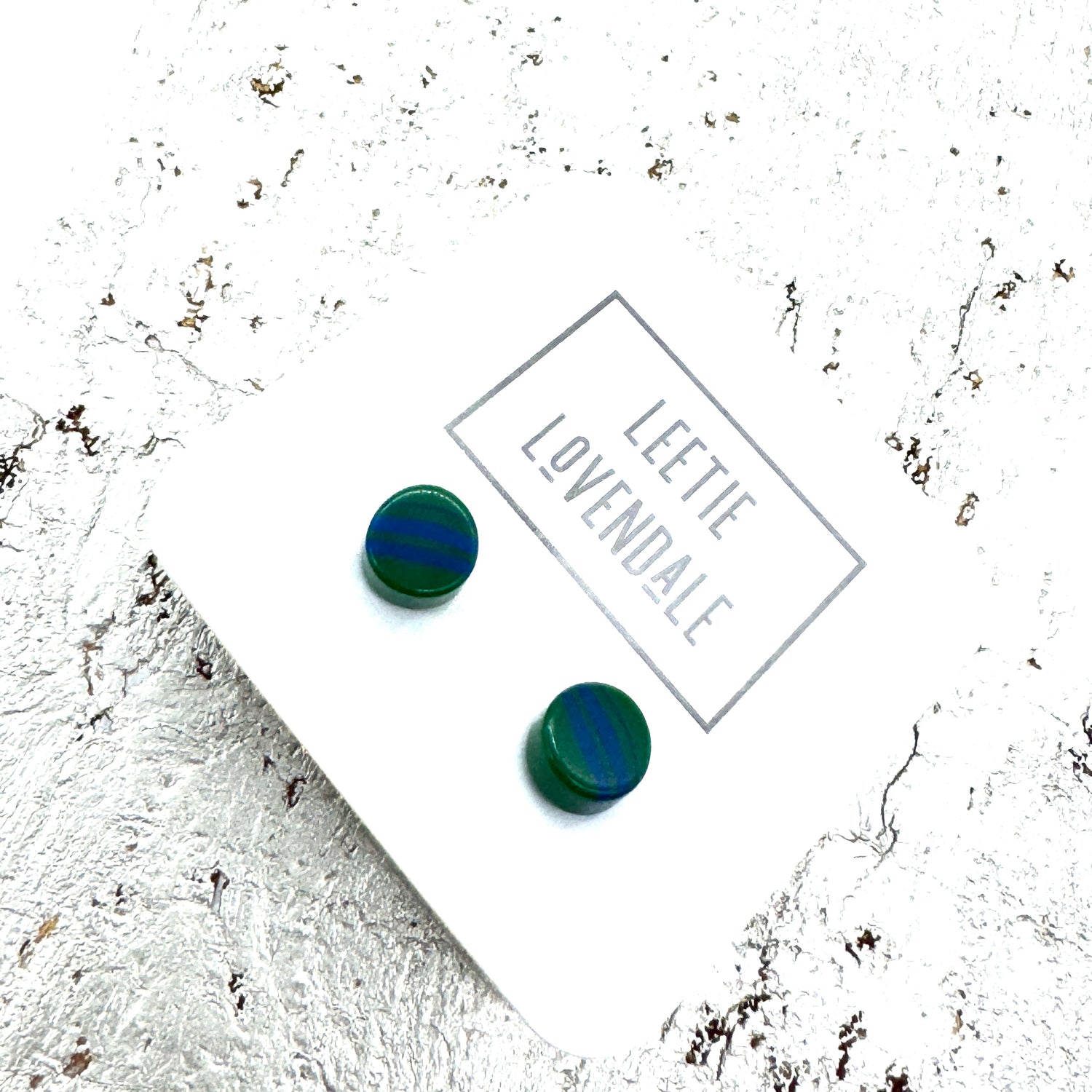 Green &amp; Blue Stripe Cane Slice Stud Earrings