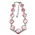 Necklace with pink and white beads on a white background
