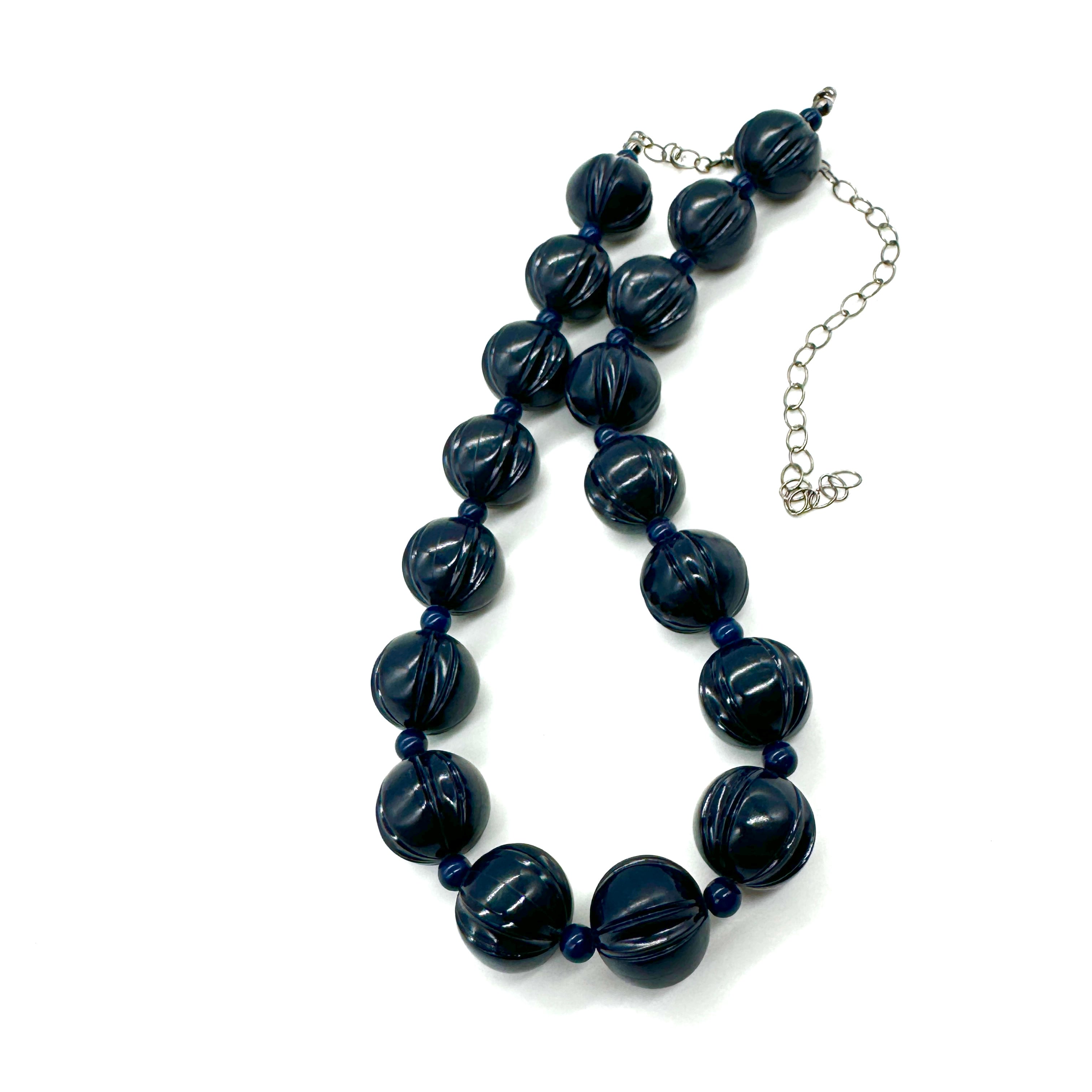 Navy Blue Carved Scalloped Lucite Marco Necklace