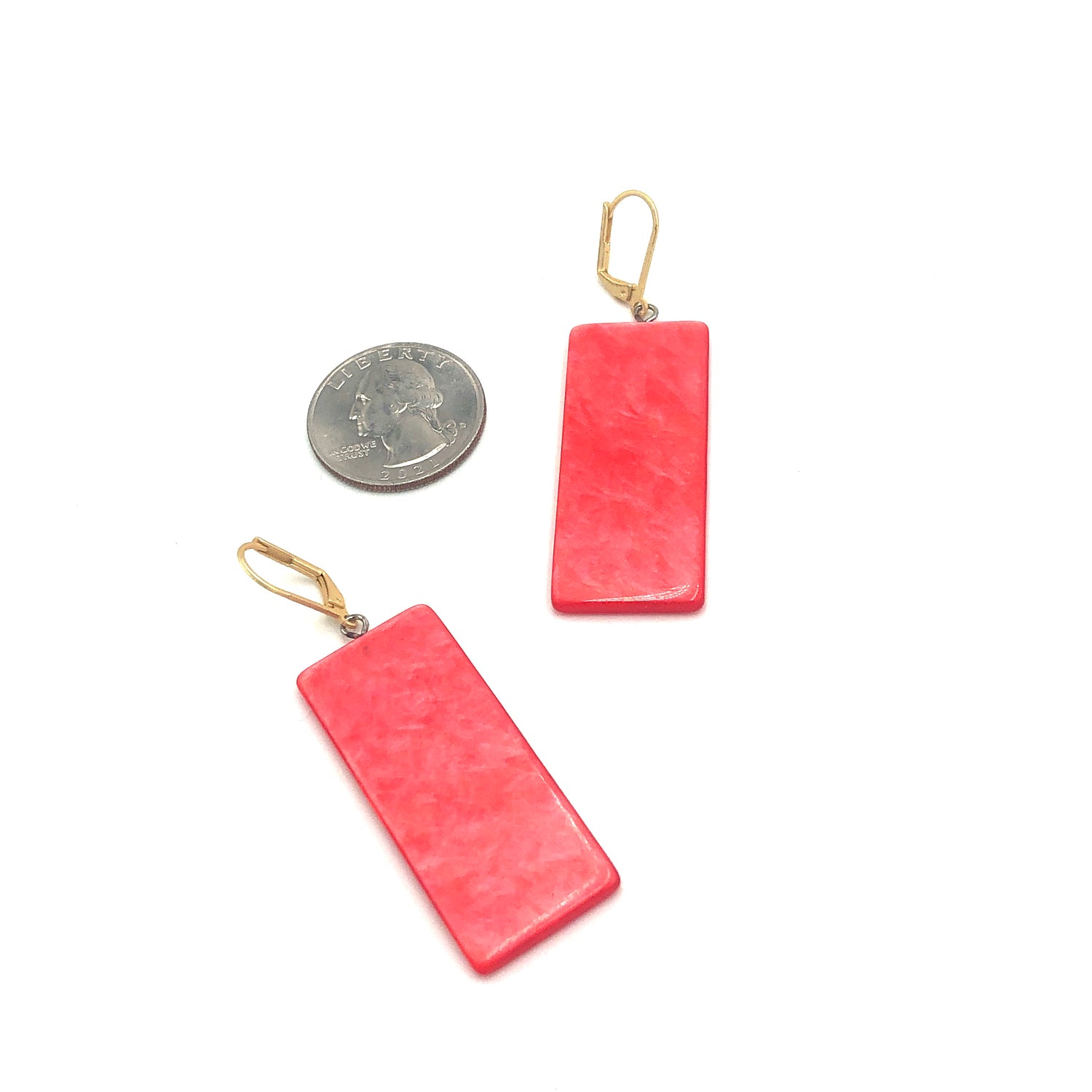 Coral Red Silk Rectangle Drop Earrings