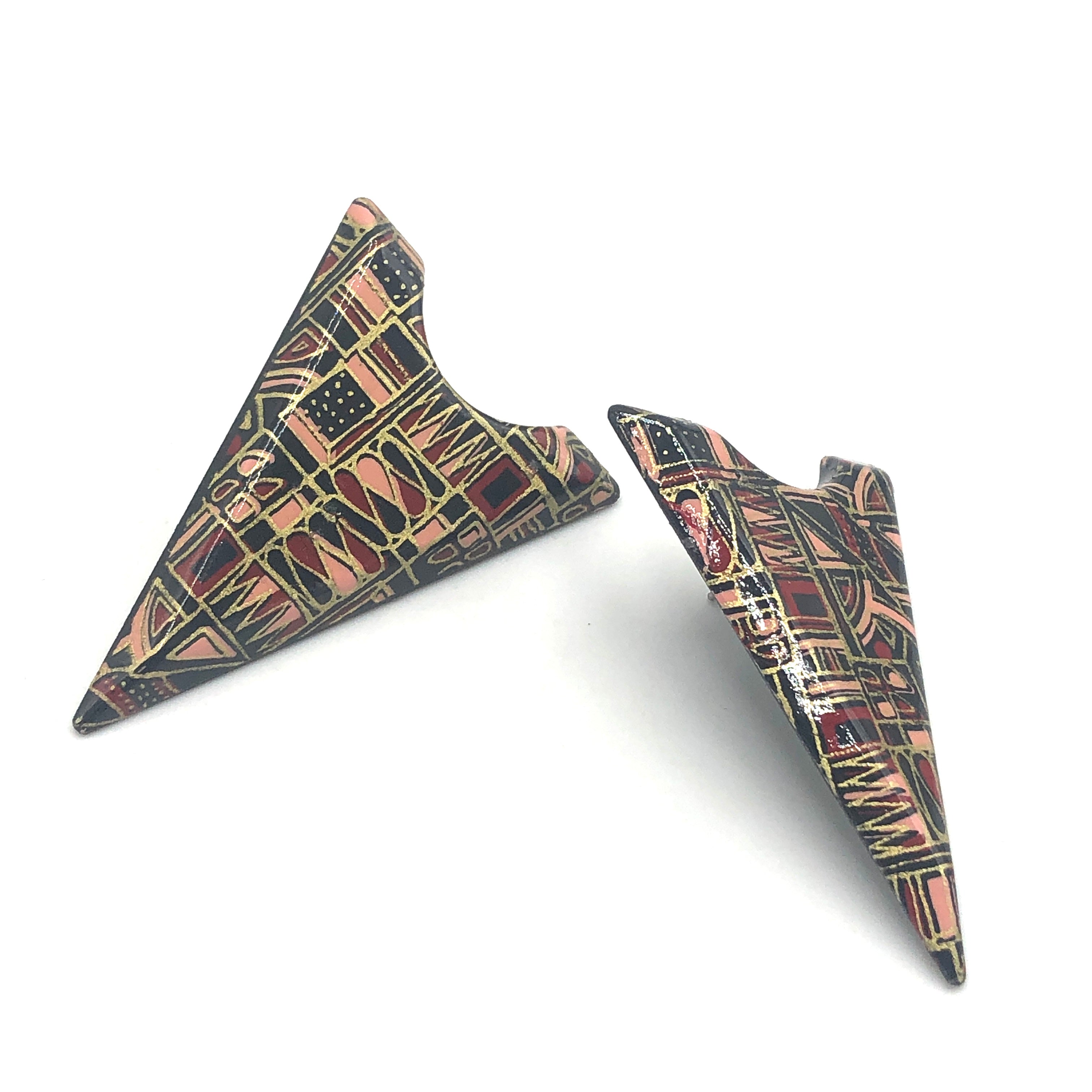 Graphic Etched Pyramid Stud Earrings