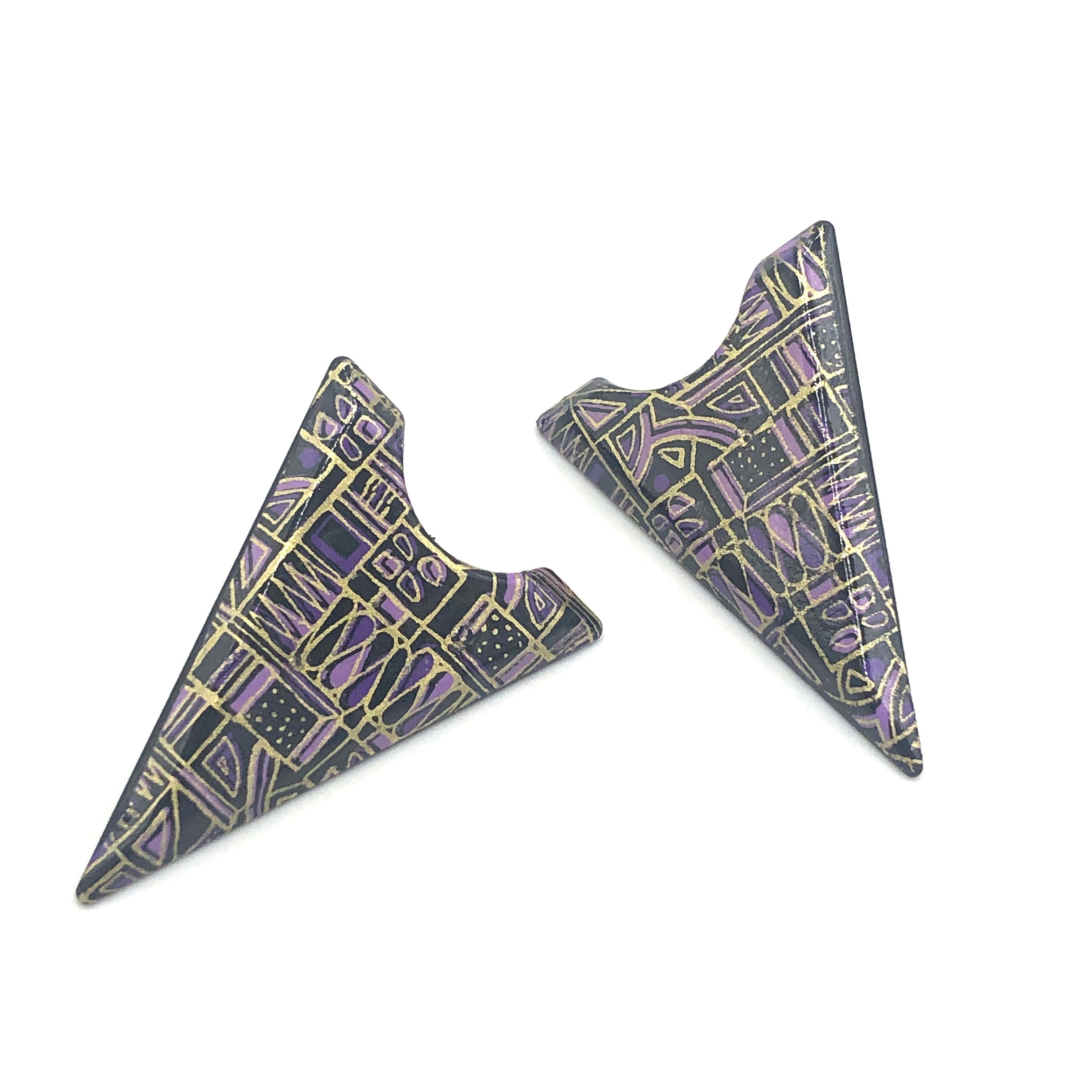 Graphic Etched Pyramid Stud Earrings