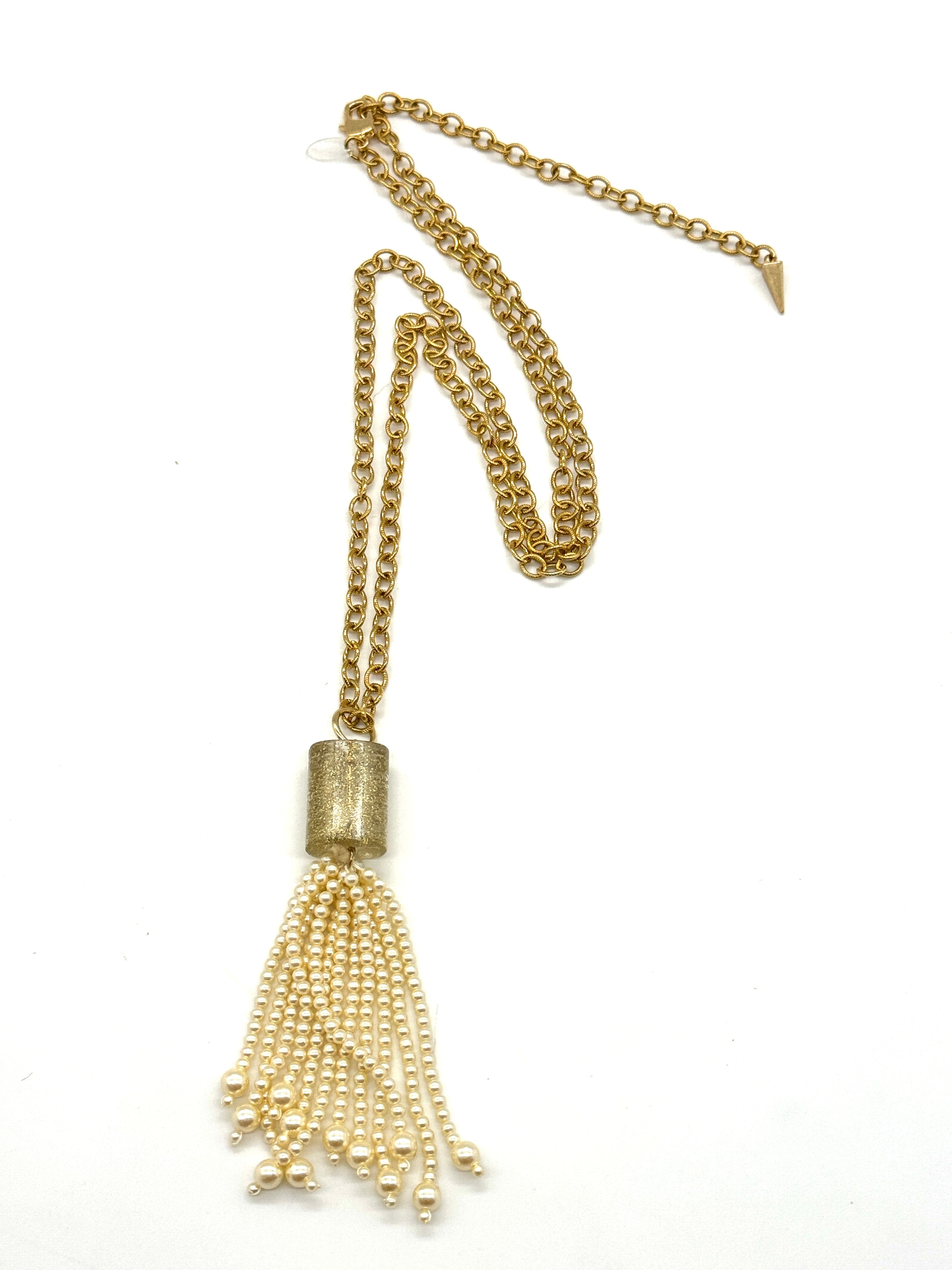 Golden Glitter Pearl Tassel Necklace