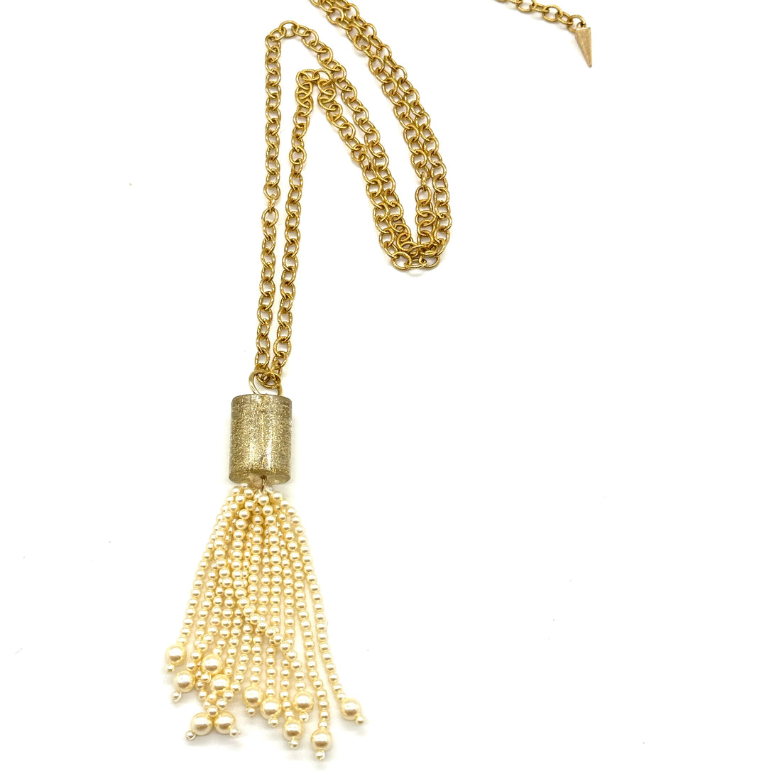 Golden Glitter Pearl Tassel Necklace