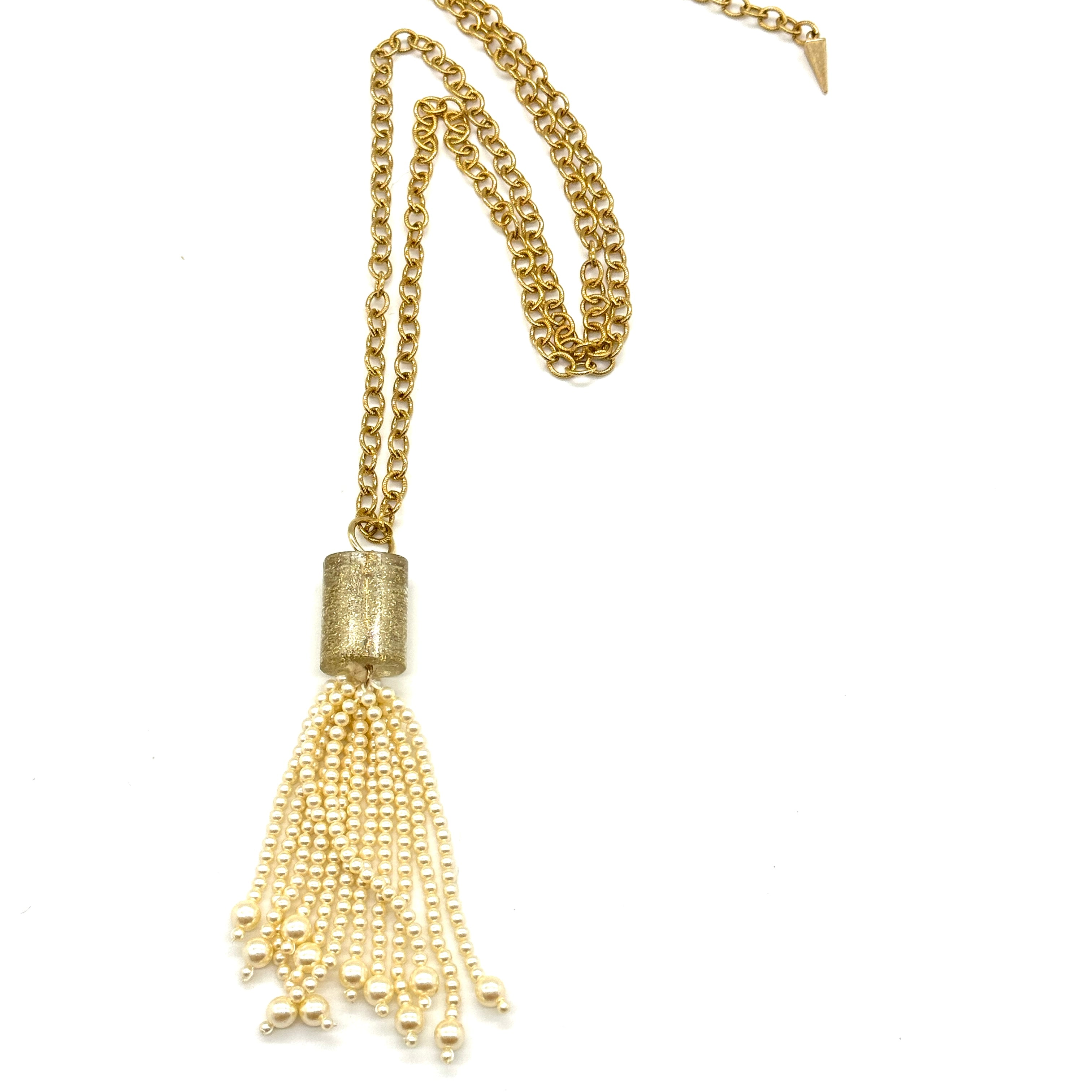 Golden Glitter Pearl Tassel Necklace