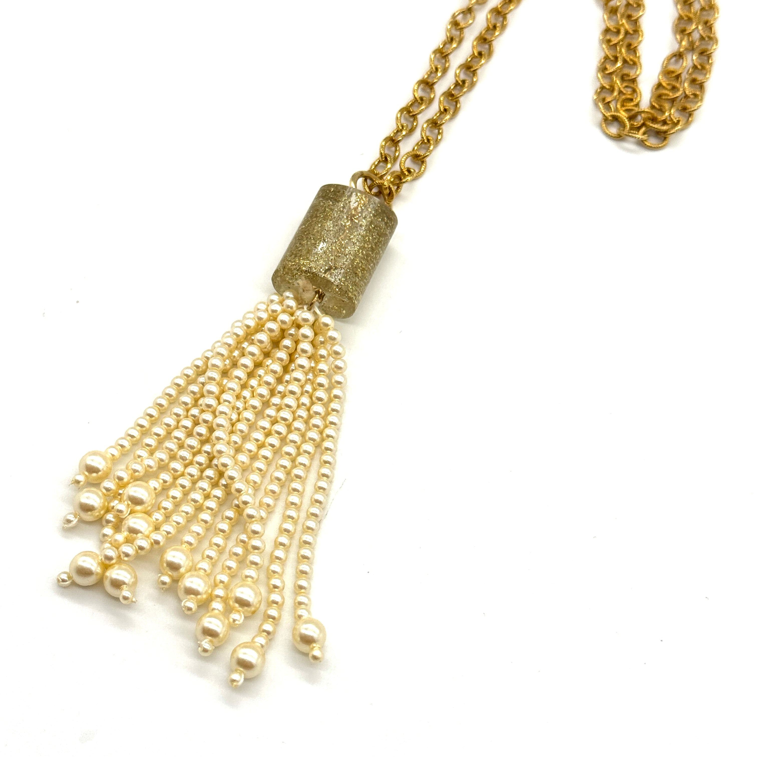 Golden Glitter Pearl Tassel Necklace