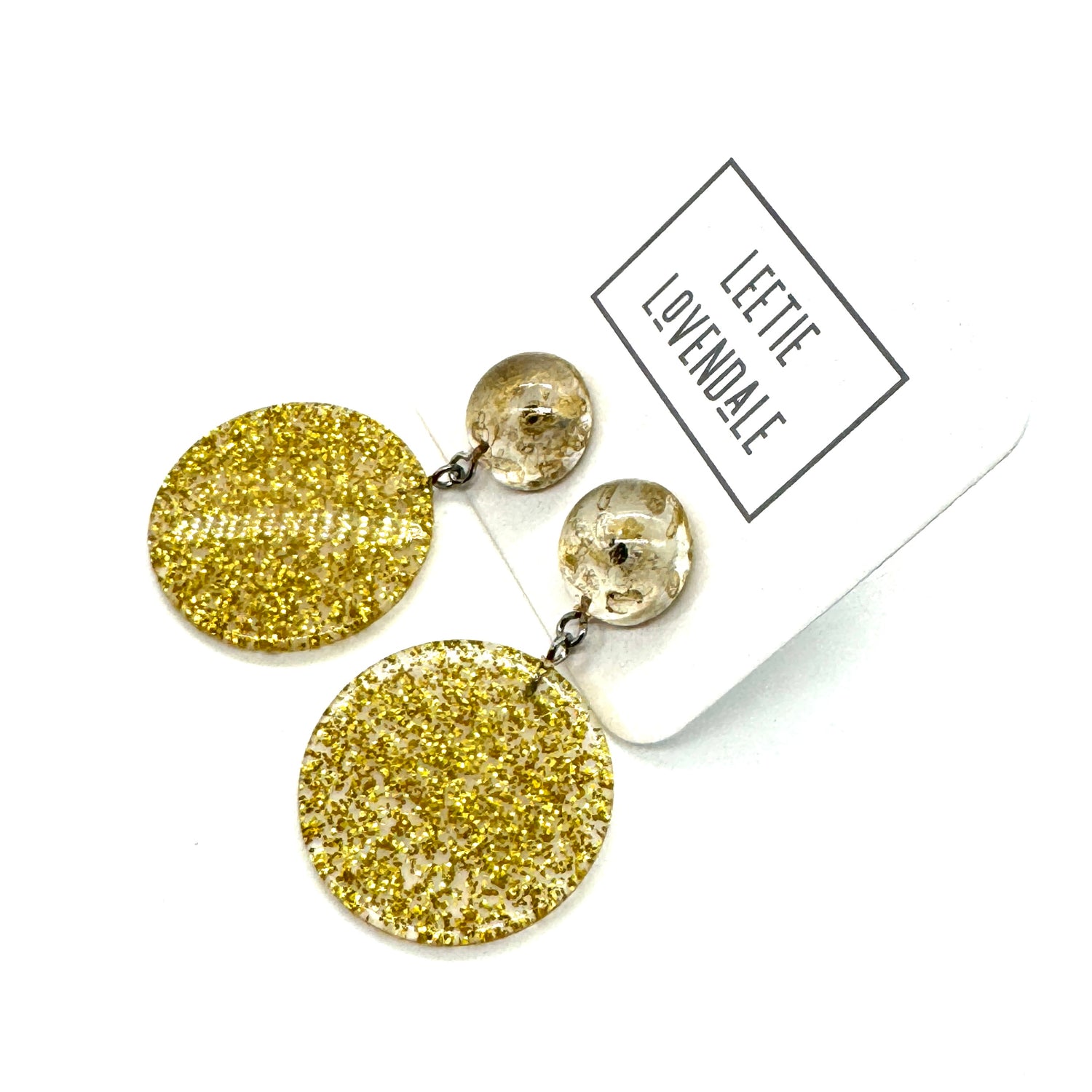 Gold Mercury with Glitter Disc Geo Drop Earrings