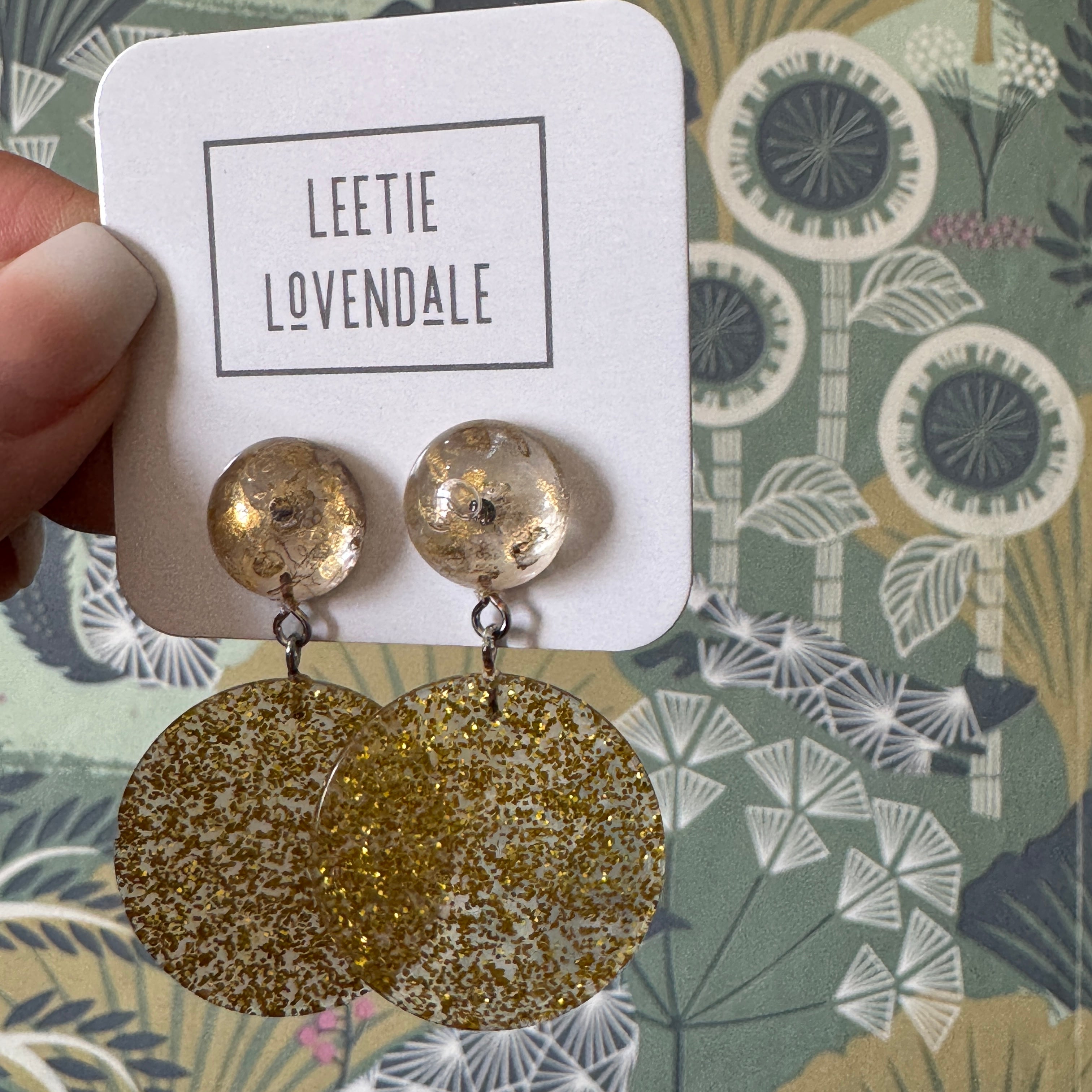Gold Mercury with Glitter Disc Geo Drop Earrings