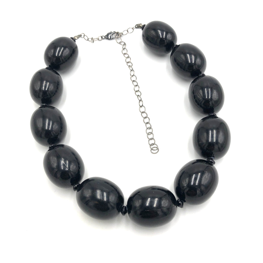 Black Chunk Oval-Bead Marco Necklace