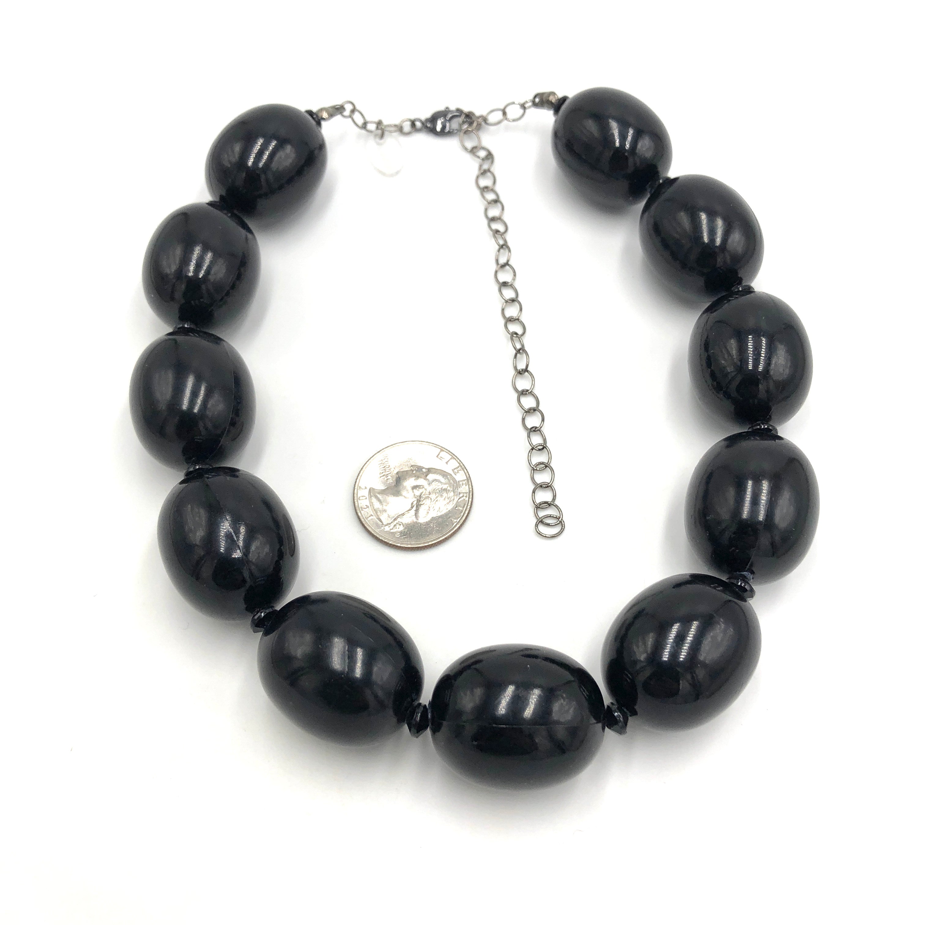Black Chunk Oval-Bead Marco Necklace