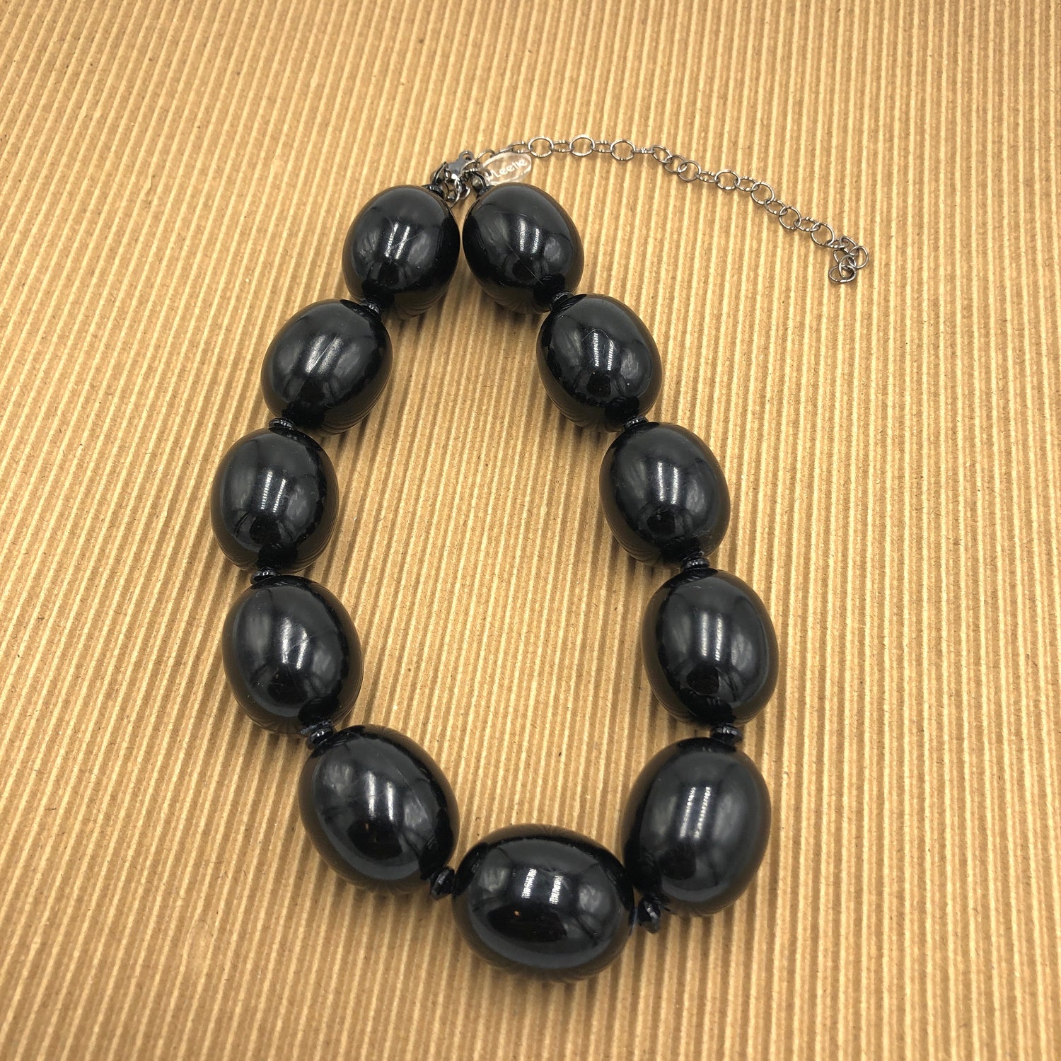 Black Chunk Oval-Bead Marco Necklace