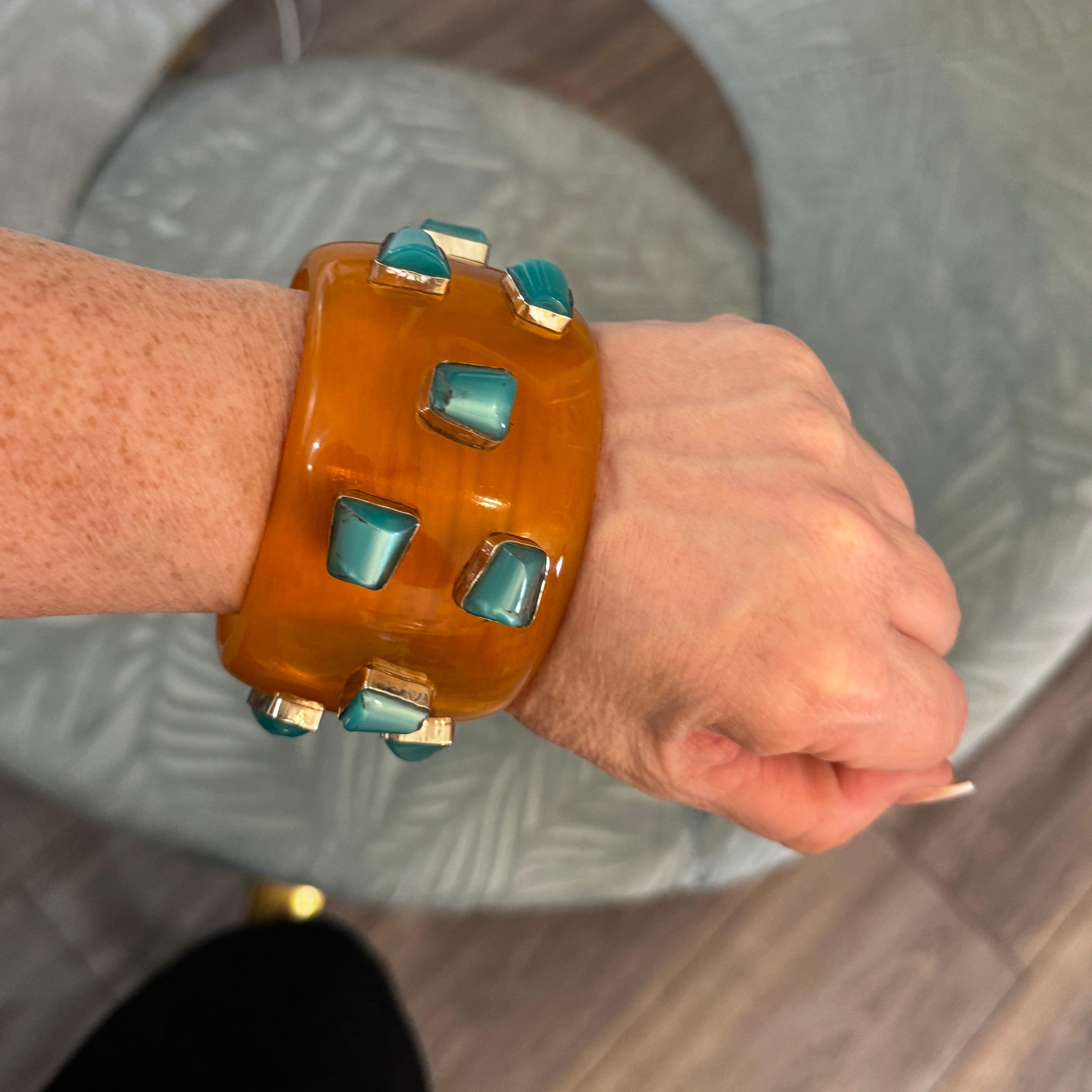 Lemon Yellow &amp; Teal Moonglow Bangle Bracelet