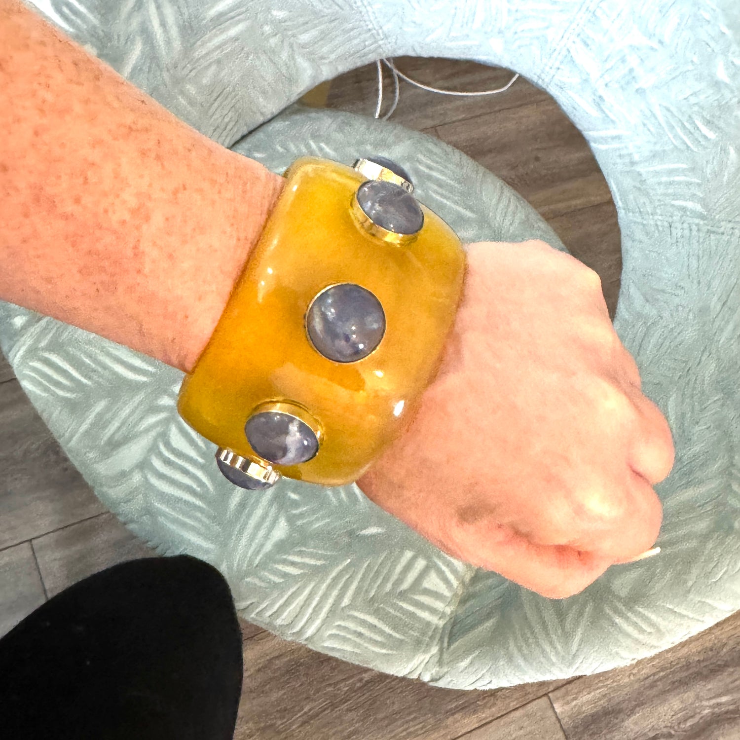 Lemon Yellow &amp; Denim Marbled Bangle Bracelet