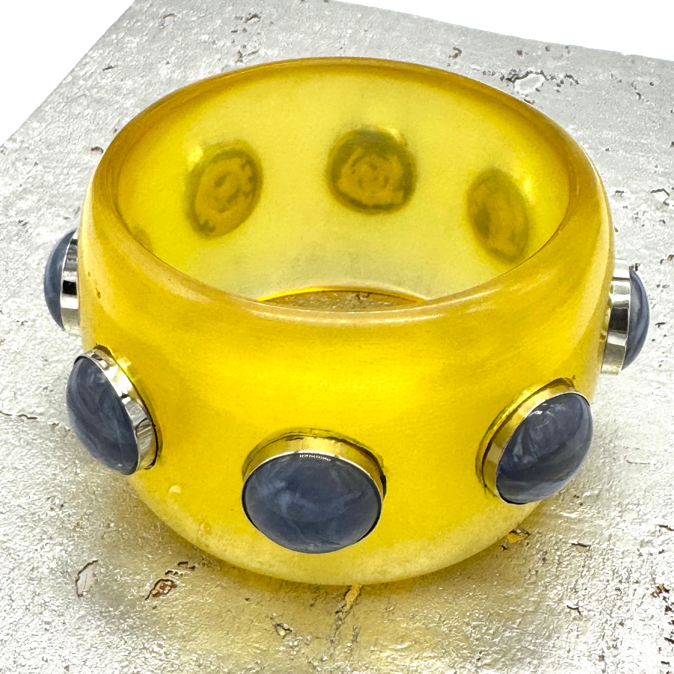 Lemon Yellow &amp; Denim Marbled Bangle Bracelet