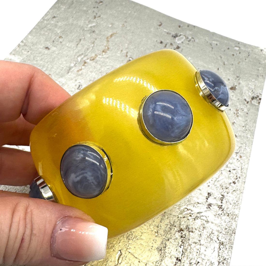 Lemon Yellow &amp; Denim Marbled Bangle Bracelet