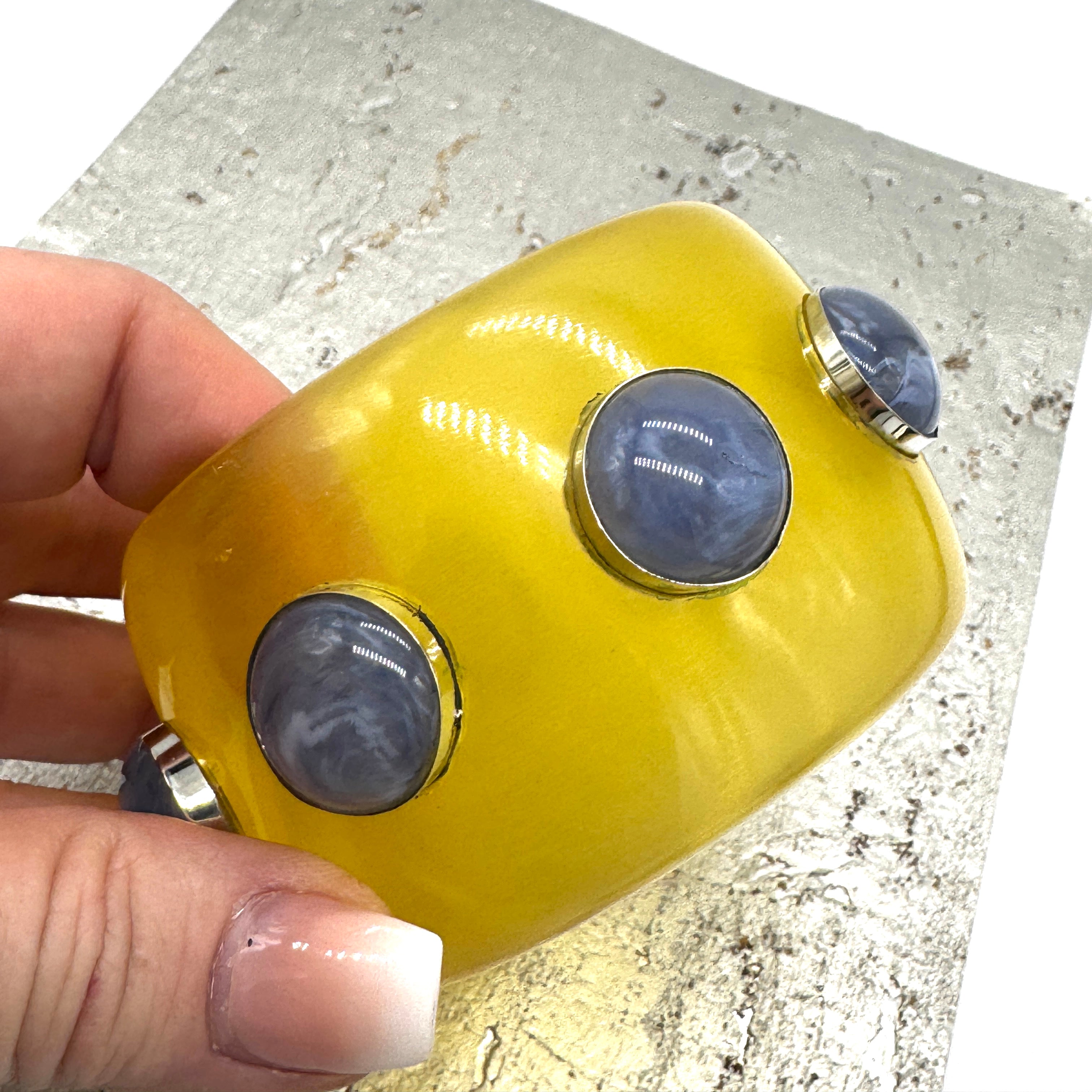 Lemon Yellow &amp; Denim Marbled Bangle Bracelet