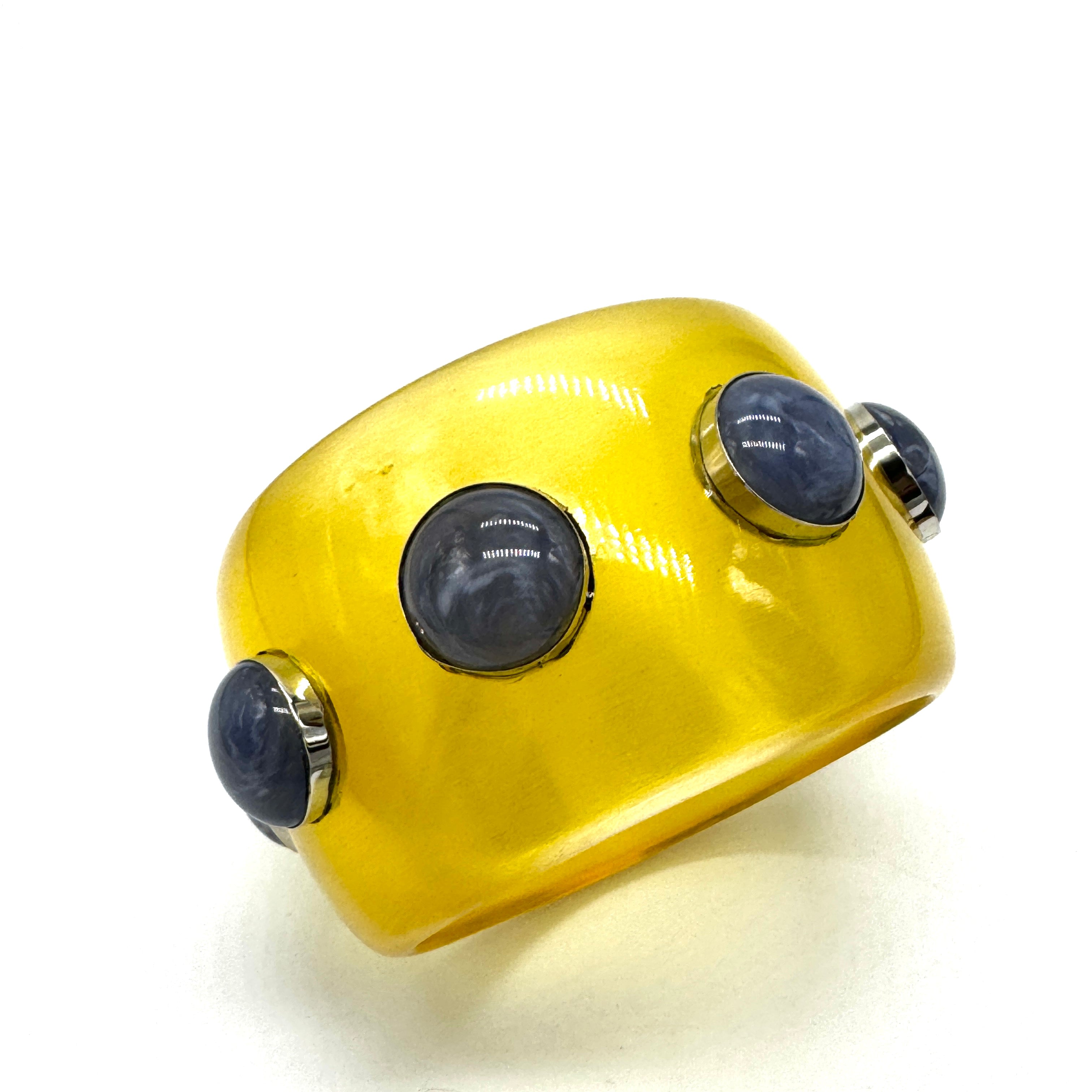 Lemon Yellow &amp; Denim Marbled Bangle Bracelet