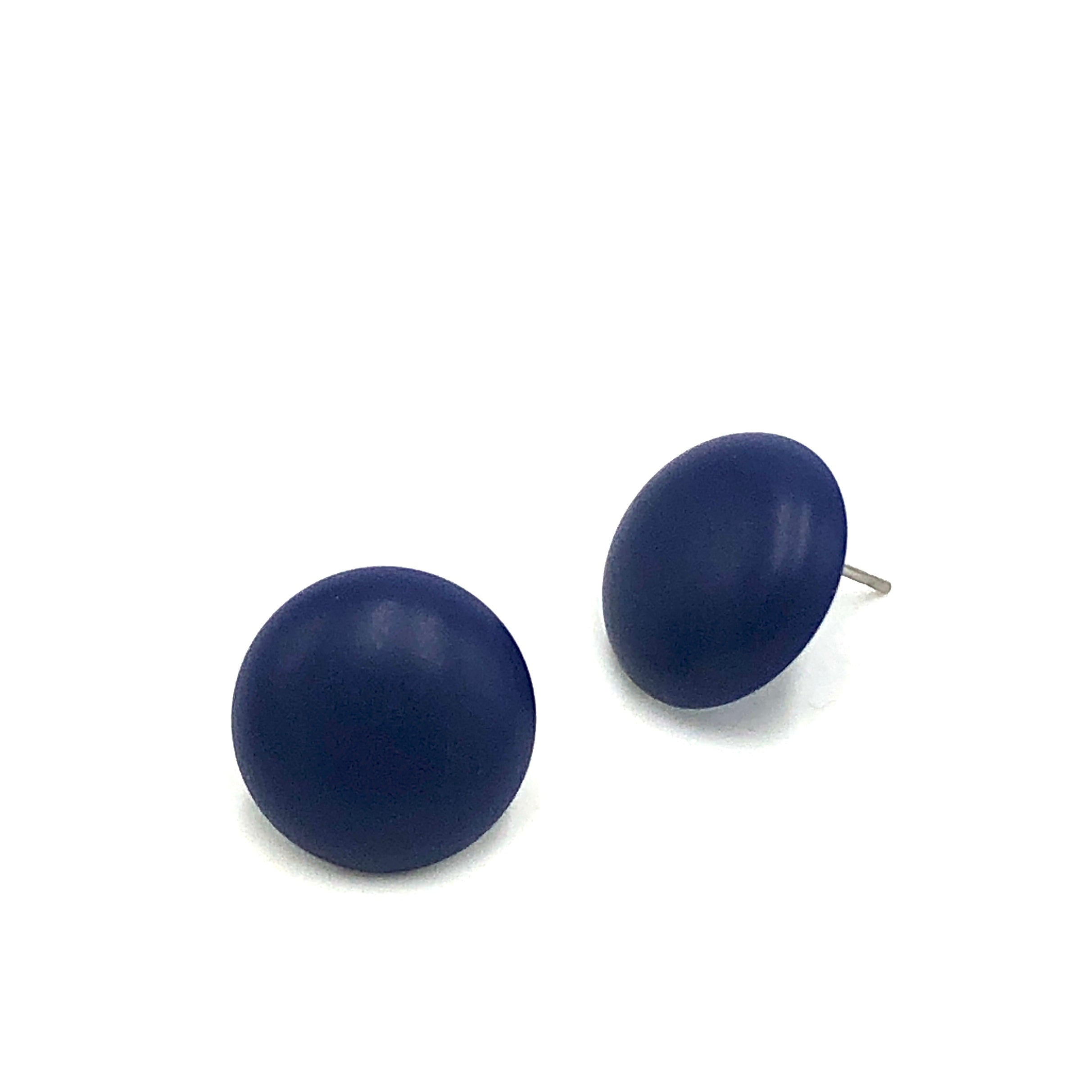 Navy Blue Matte Retro Button Stud Earrings