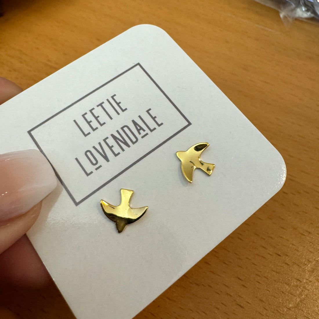 Gold Peace Bird Deadstock Stud Earrings