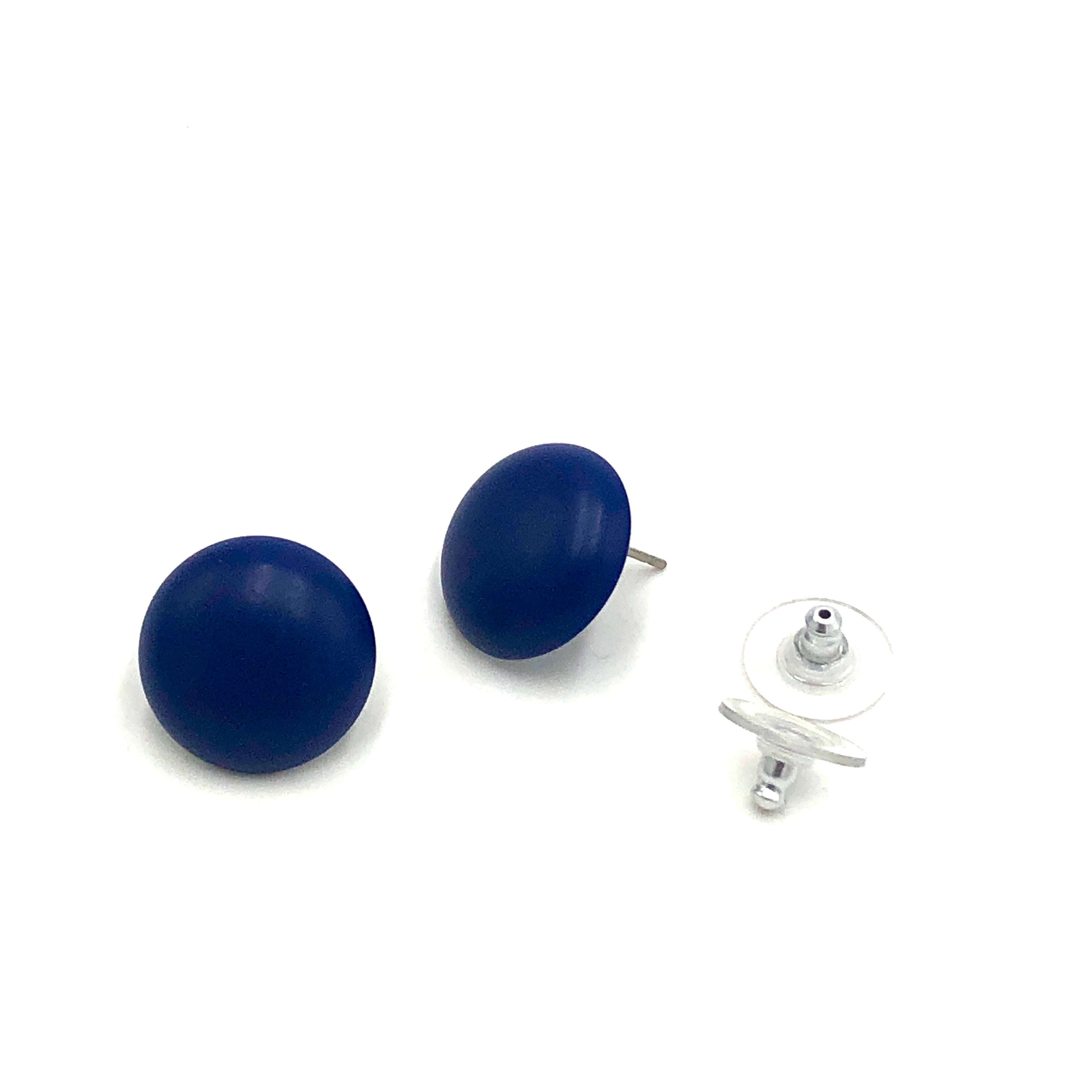 Navy Blue Matte Retro Button Stud Earrings