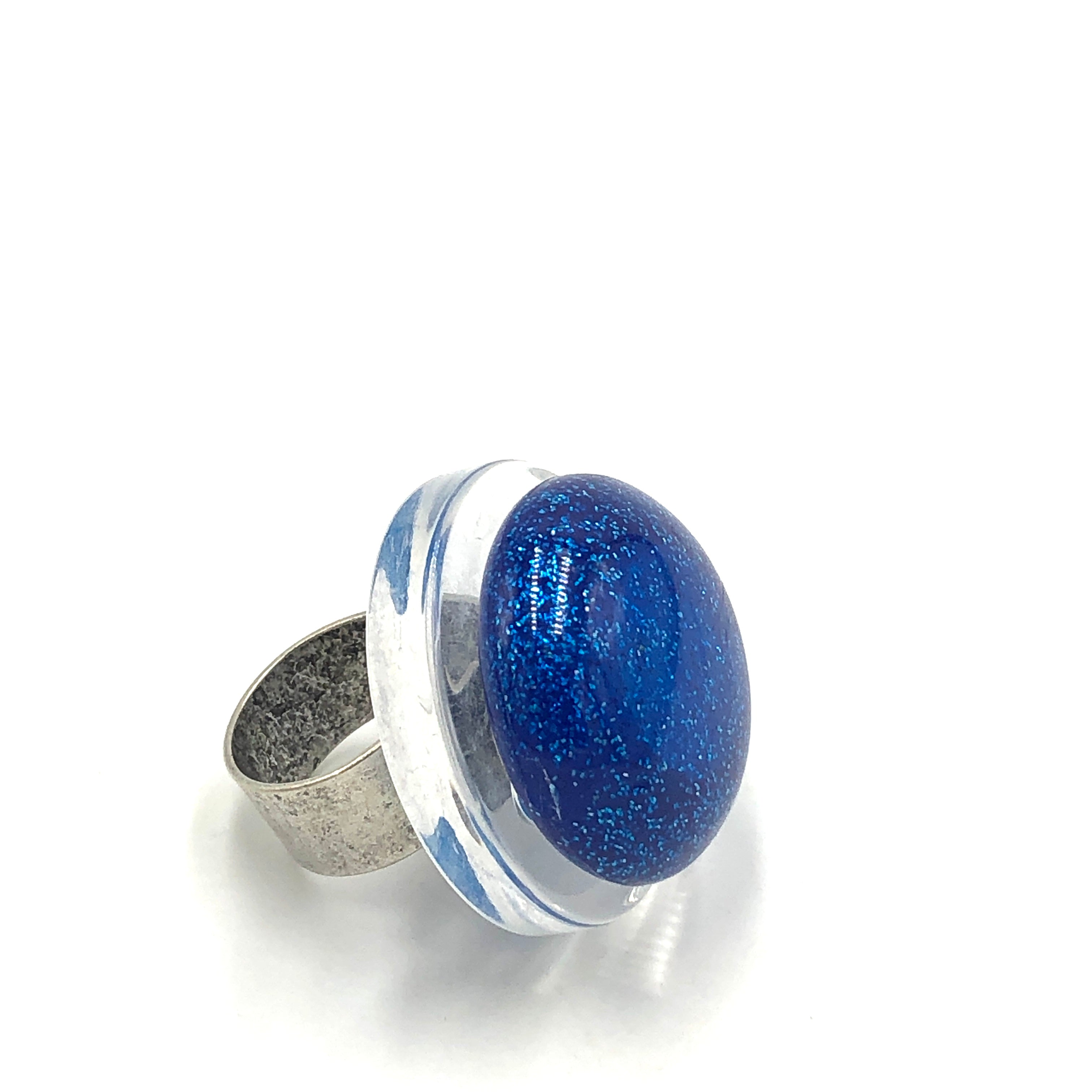 Blue Glitter Cocktail Ring