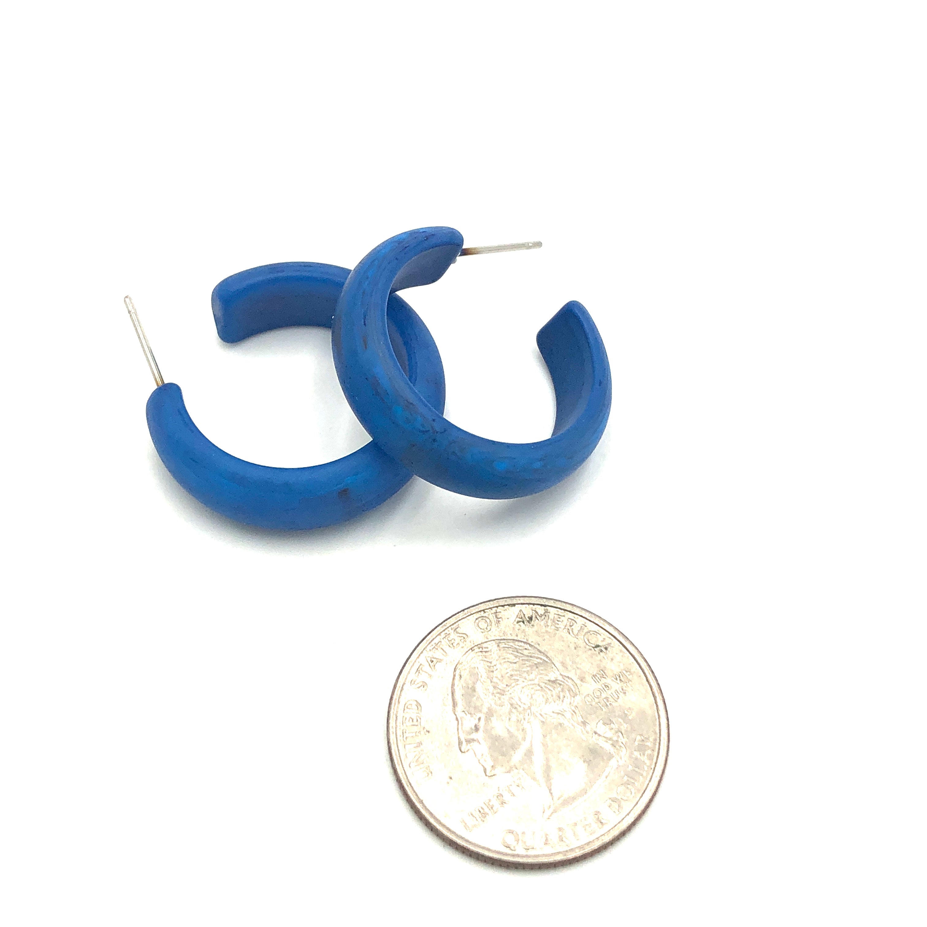 Deep Blue Marbled Spotted Simple Hoop Earrings *As IS