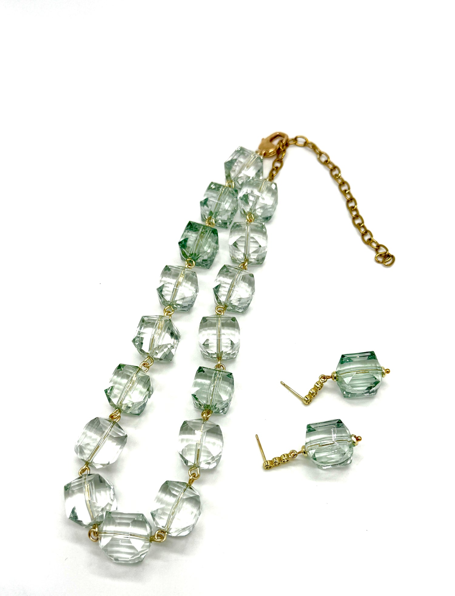 Chunky Sage Faceted Cube Amelia Necklace