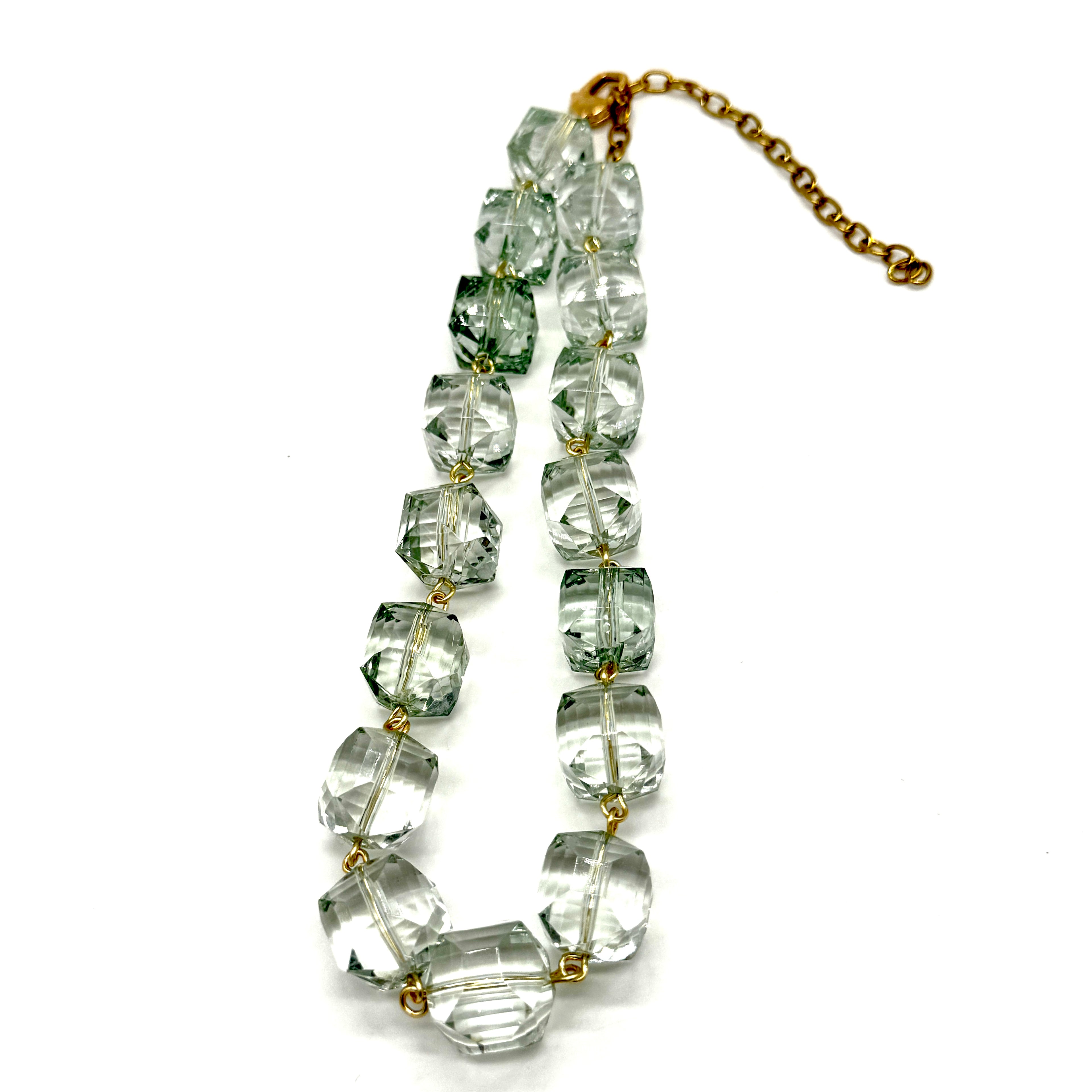 Chunky Sage Faceted Cube Amelia Necklace