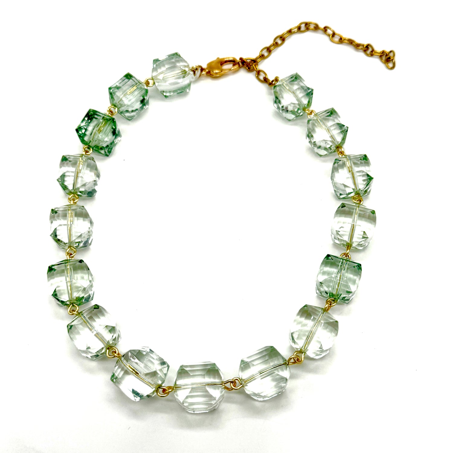 Chunky Sage Faceted Cube Amelia Necklace