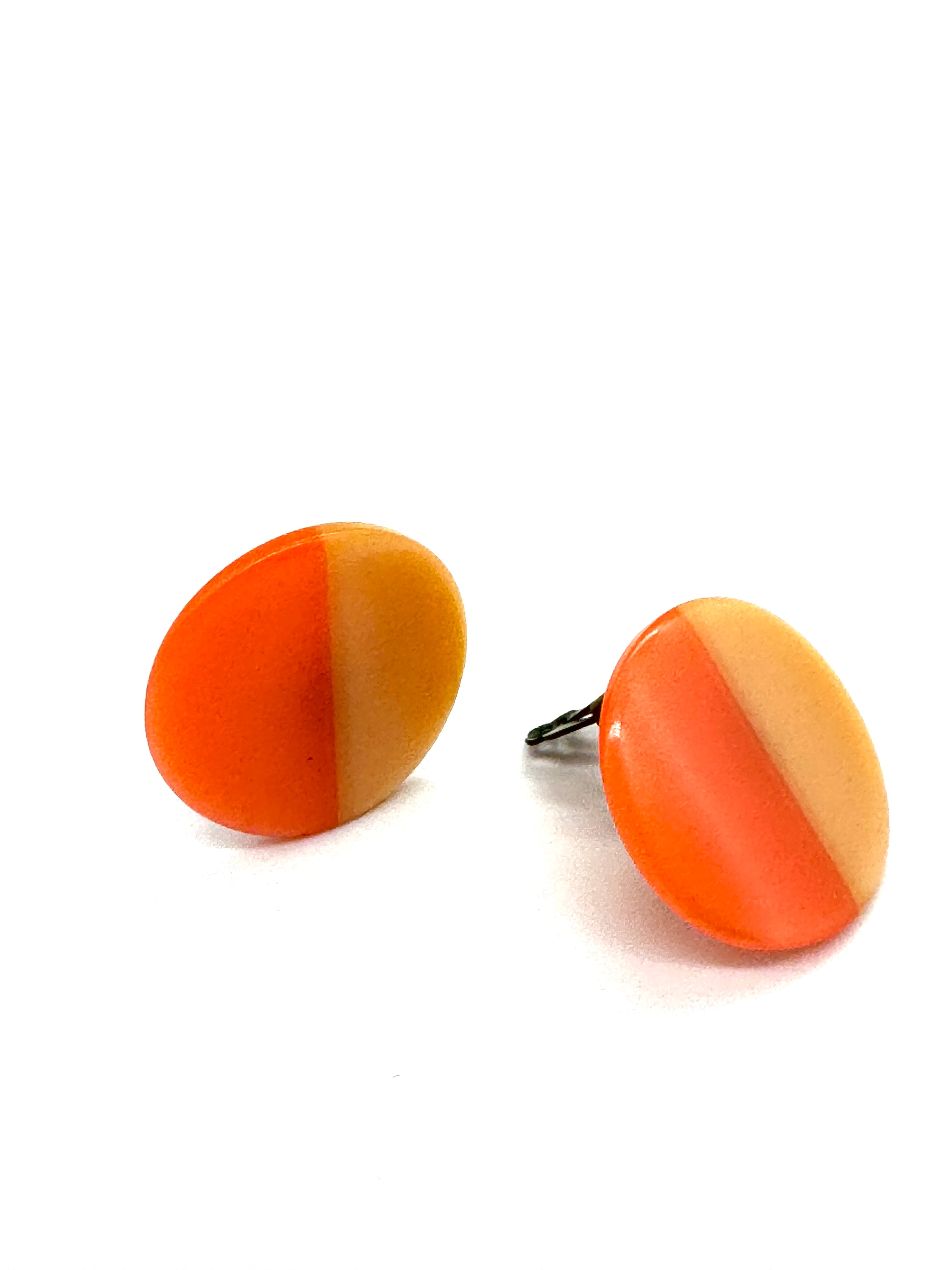 Peach &amp; Coral Moonglow Disc Clip On Earrings - Estate