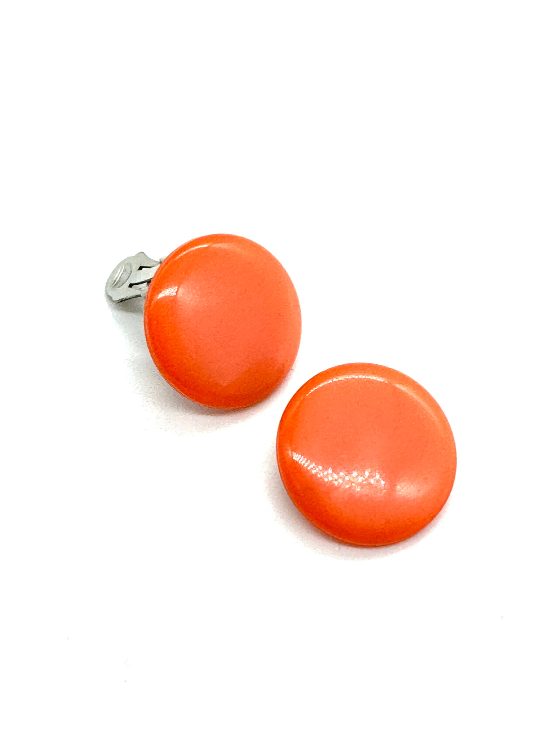 Coral Moonglow Disc Clip On Earrings - Estate