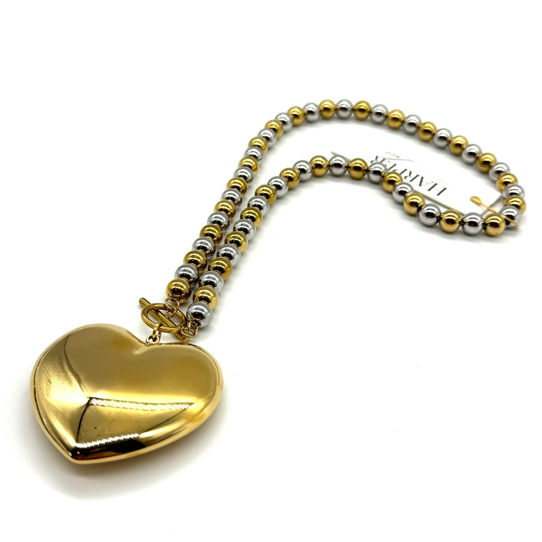 Two Toned Puff Heart Beaded Necklace - HL Trunk Show