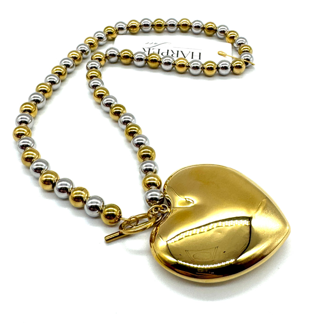 Two Toned Puff Heart Beaded Necklace - HL Trunk Show